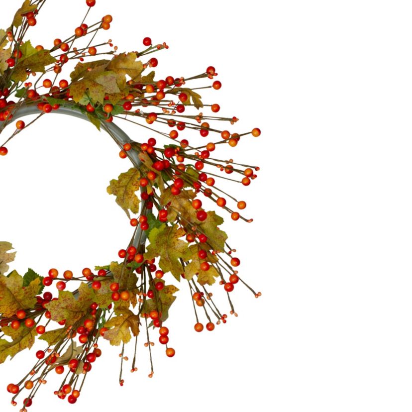 Orange Berries and Yellow Leaves Fall Harvest Artificial Wreath 22inch