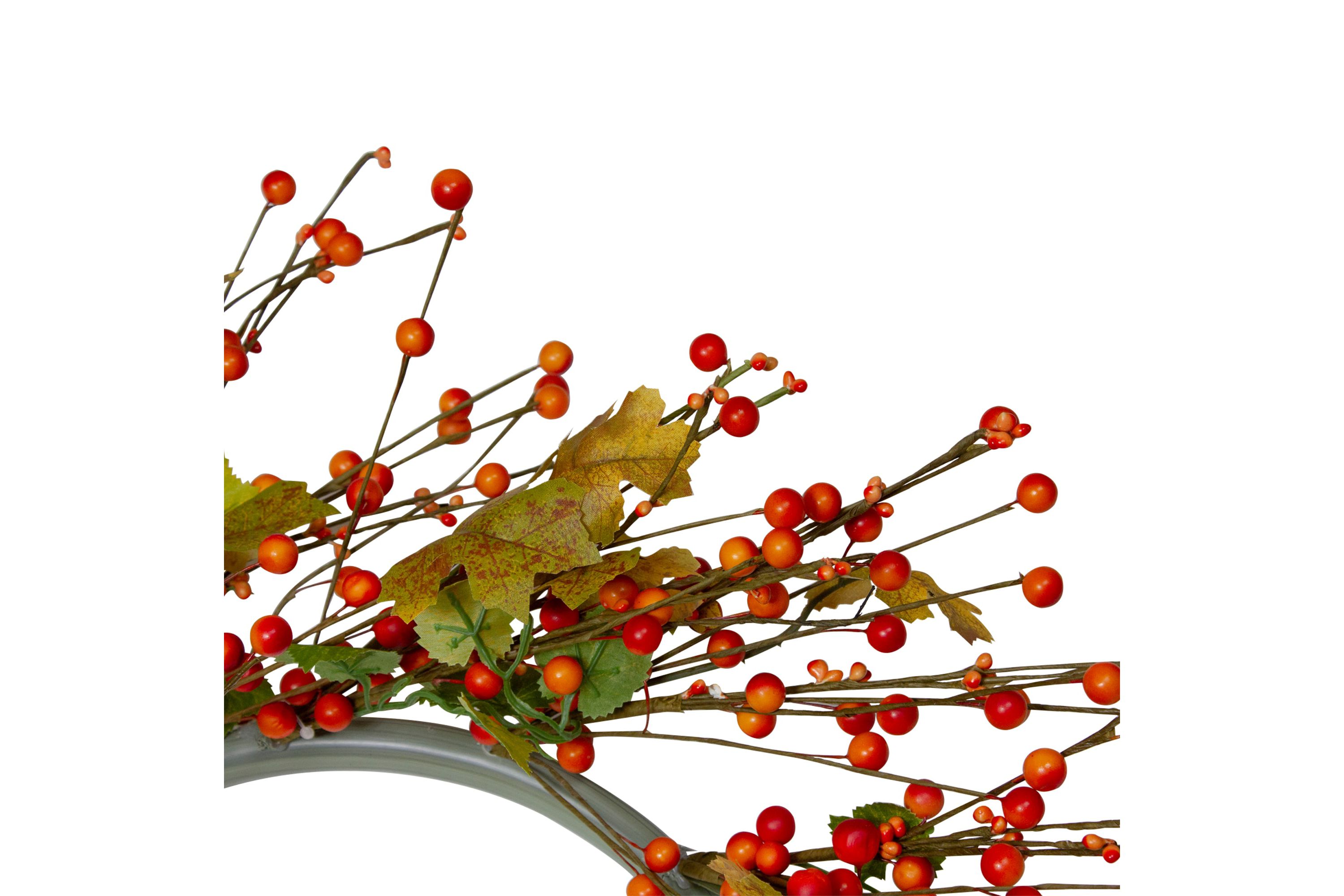 Orange Berries and Yellow Leaves Fall Harvest Artificial Wreath 22inch