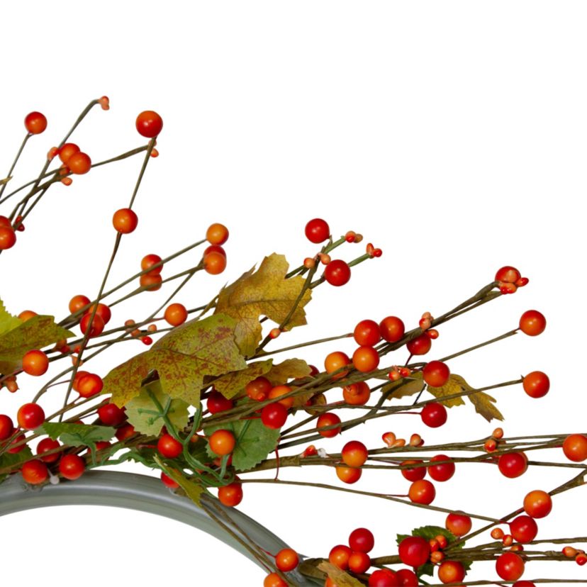 Orange Berries and Yellow Leaves Fall Harvest Artificial Wreath 22inch