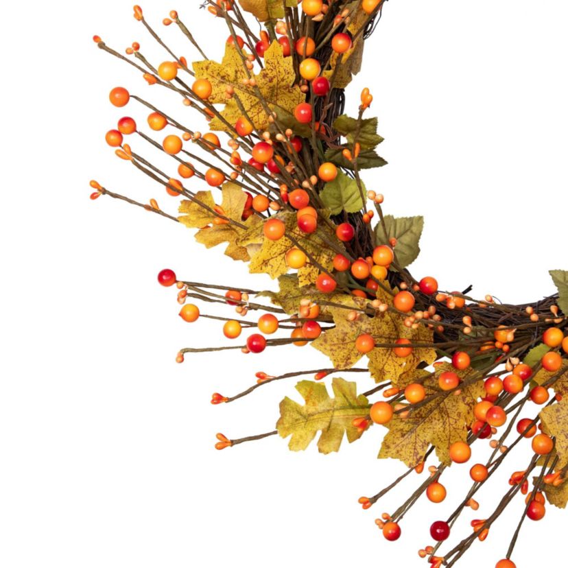 Orange Berries and Yellow Leaves Fall Harvest Artificial Wreath 22inch
