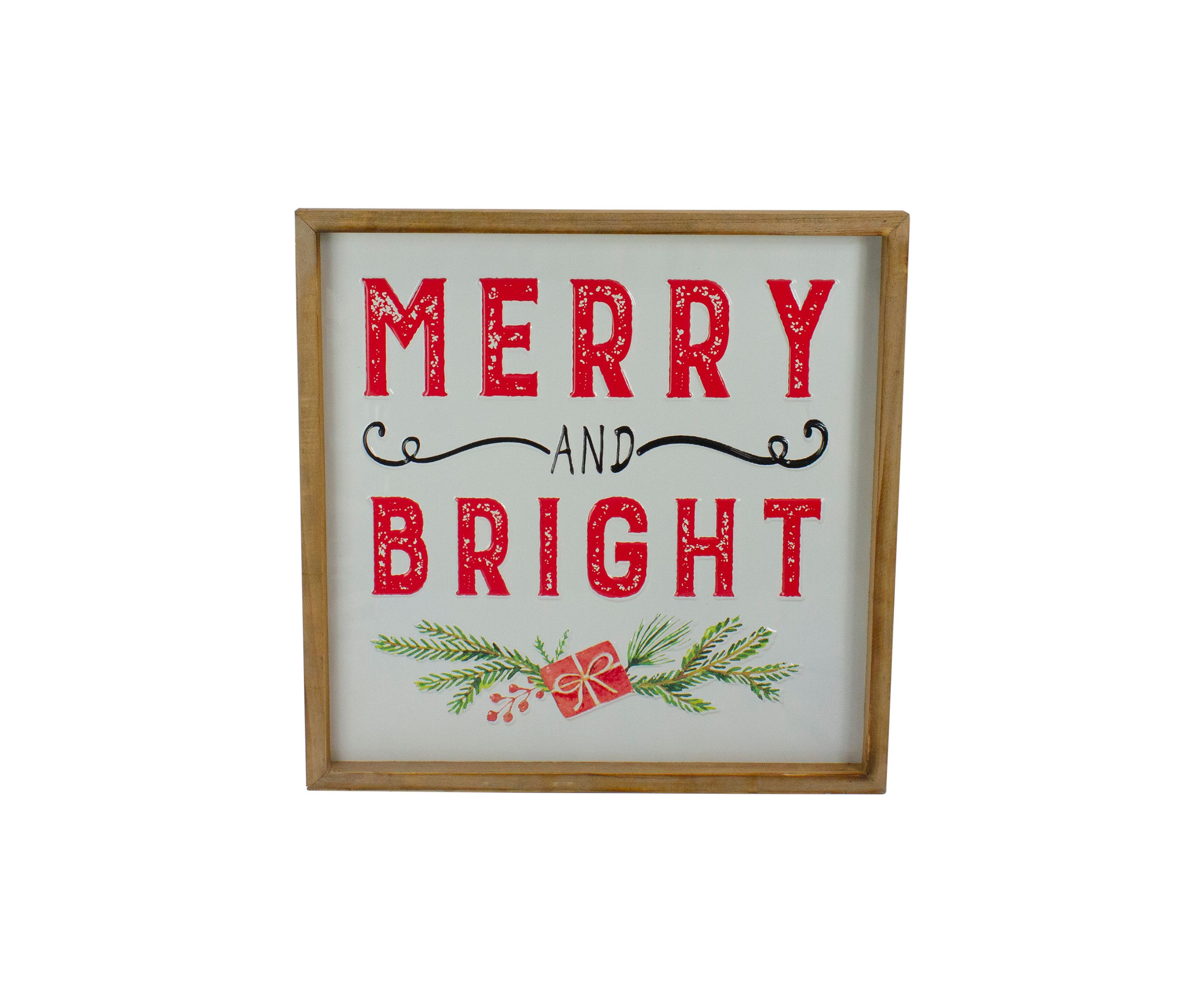 16Inch Wooden Framed InchMerry And BrightInch Metal Christmas Sign