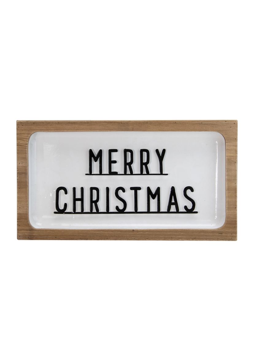 13Inch White and Brown InchMerry ChristmasInch 3D Wooden Christmas Wall or Tabletop Decor