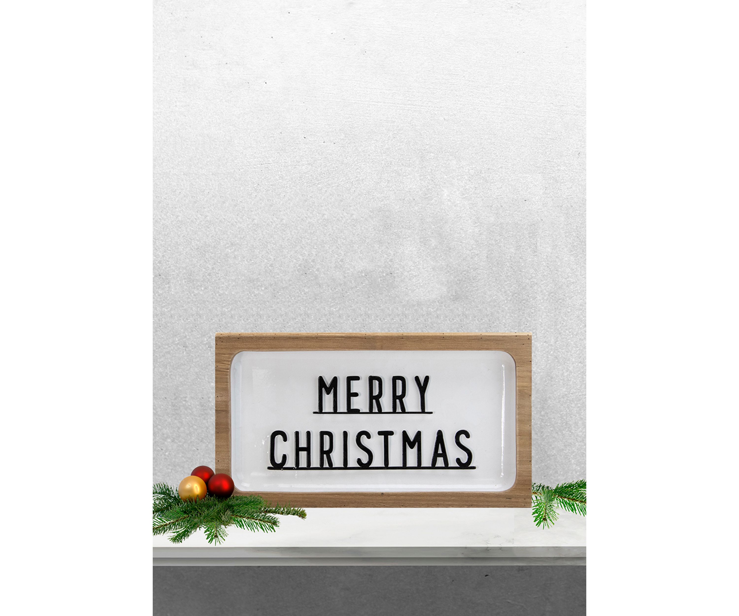 13Inch White and Brown InchMerry ChristmasInch 3D Wooden Christmas Wall or Tabletop Decor