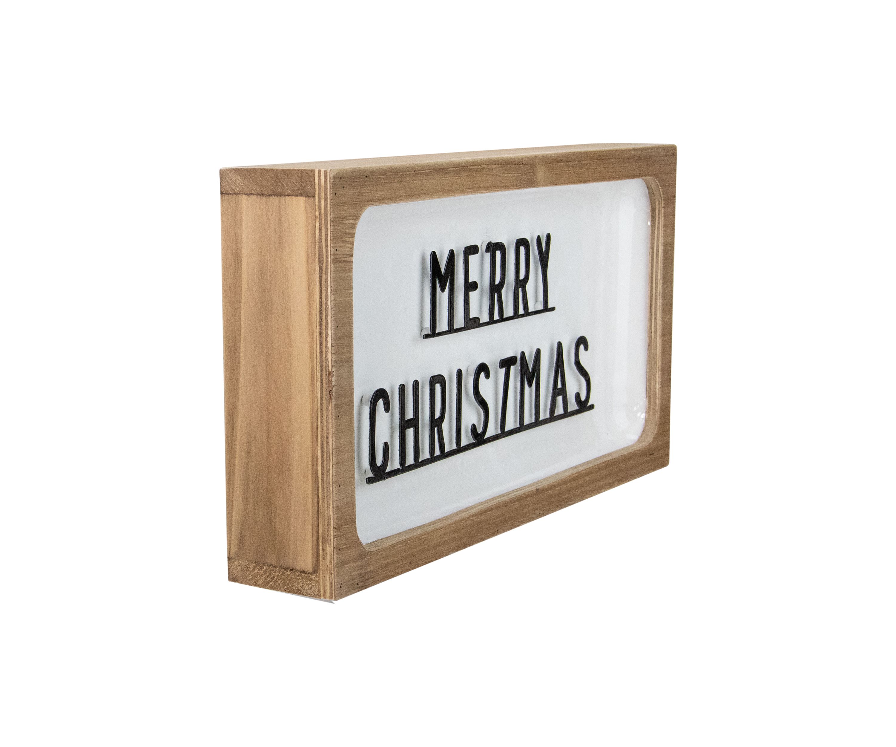 13Inch White and Brown InchMerry ChristmasInch 3D Wooden Christmas Wall or Tabletop Decor