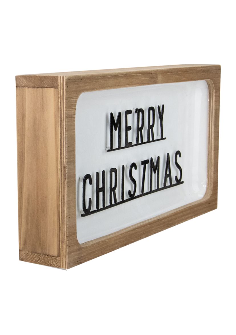 13Inch White and Brown InchMerry ChristmasInch 3D Wooden Christmas Wall or Tabletop Decor