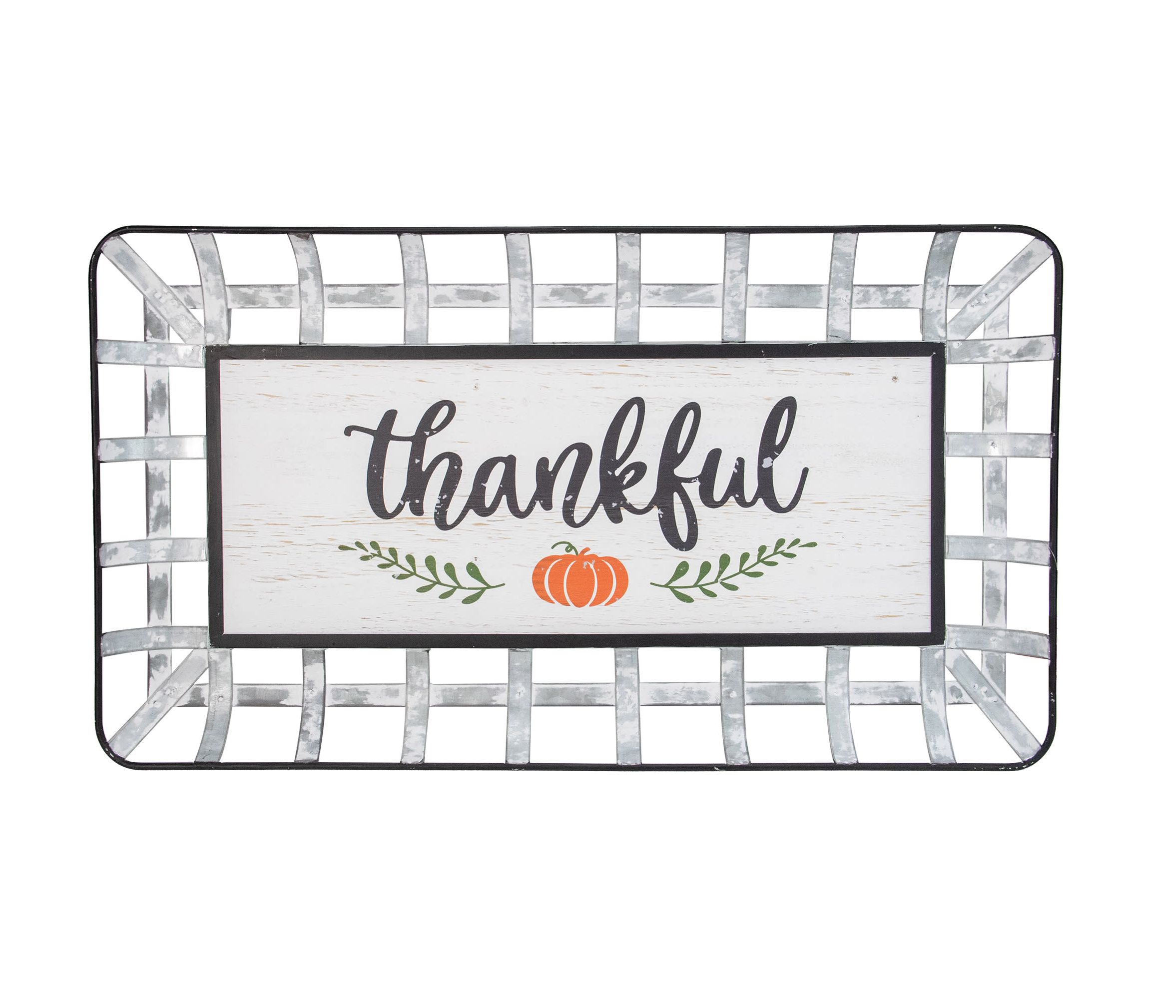 24inch Silver and White With a Pumpkin "Thankful" Rectangular Fall Serving Tray Sign