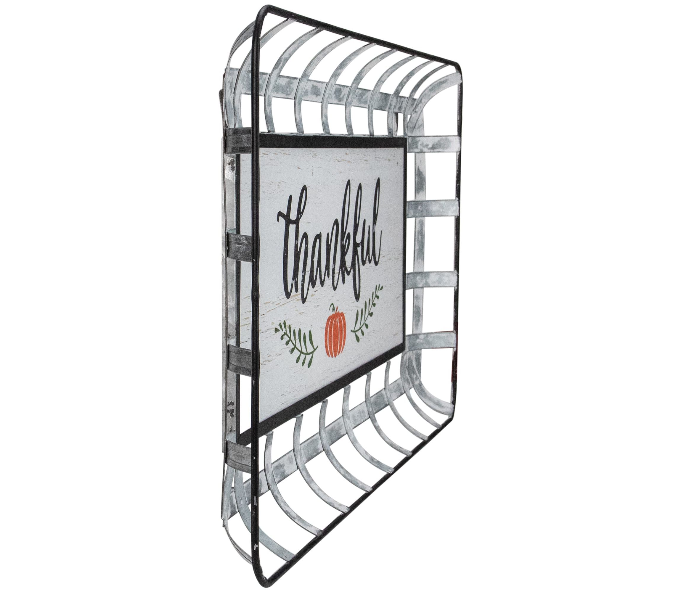 24inch Silver and White With a Pumpkin "Thankful" Rectangular Fall Serving Tray Sign