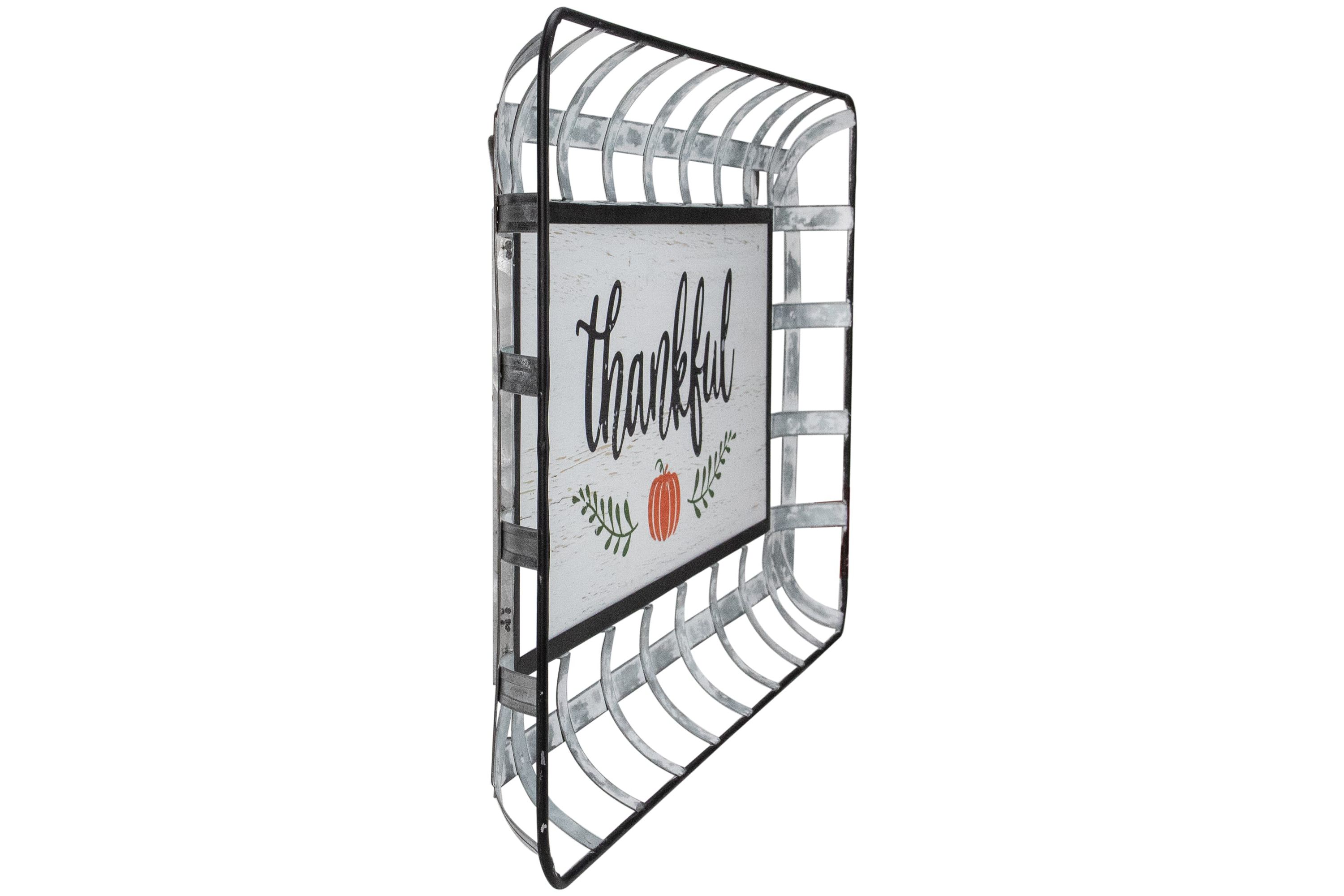 24inch Silver and White With a Pumpkin "Thankful" Rectangular Fall Serving Tray Sign