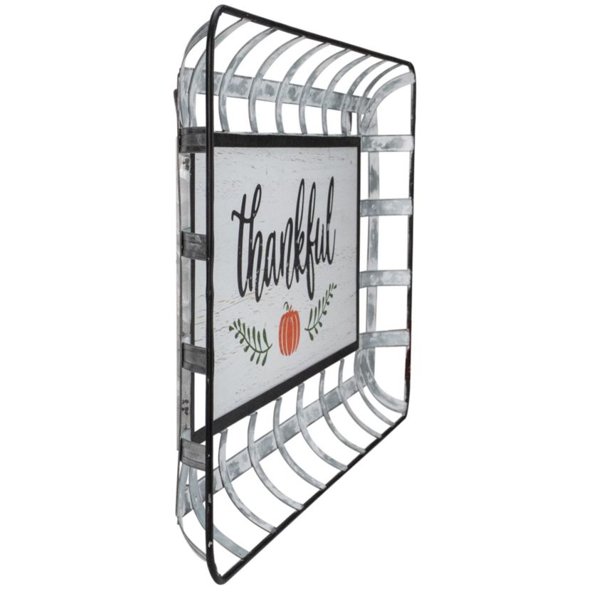 24inch Silver and White With a Pumpkin "Thankful" Rectangular Fall Serving Tray Sign