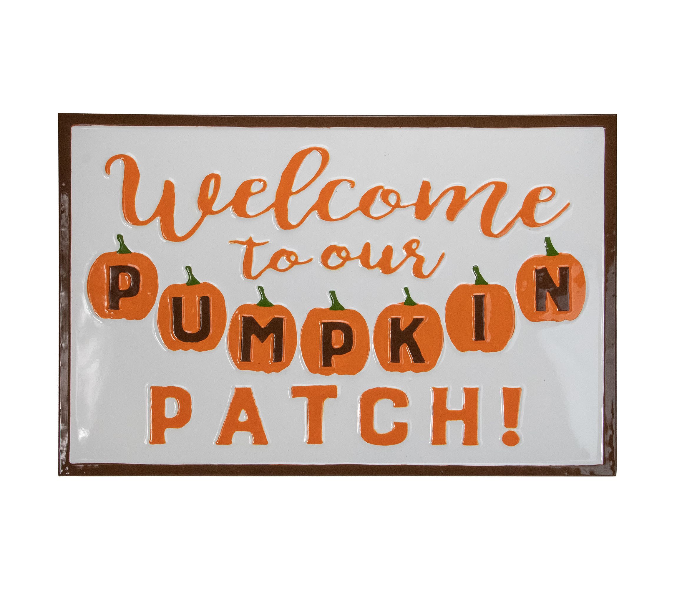 20.25" Orange and White "Welcome To Our Pumpkin Patch!" Autumn Metal Wall Decor