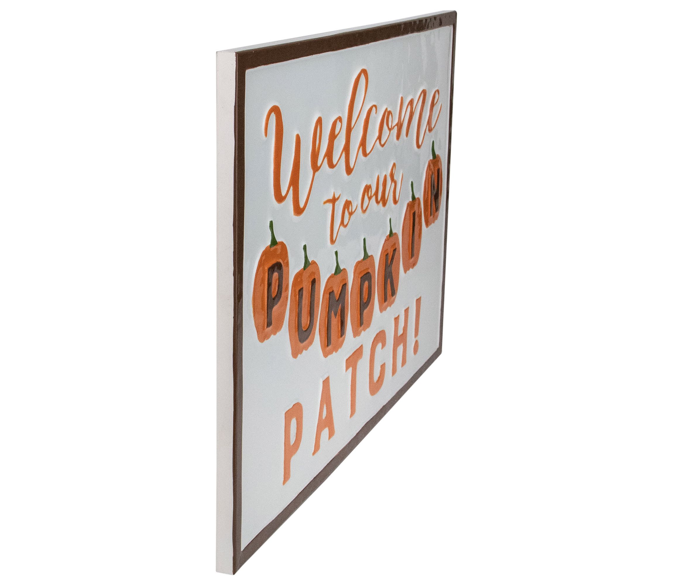 20.25" Orange and White "Welcome To Our Pumpkin Patch!" Autumn Metal Wall Decor