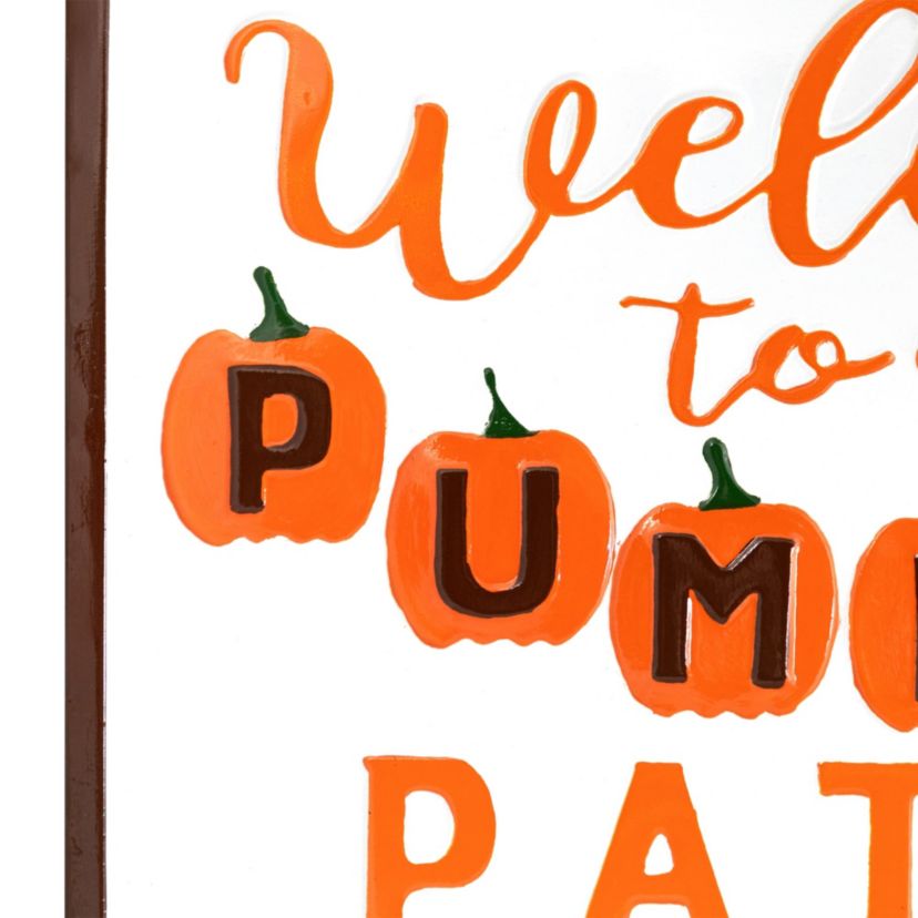 20.25" Orange and White "Welcome To Our Pumpkin Patch!" Autumn Metal Wall Decor