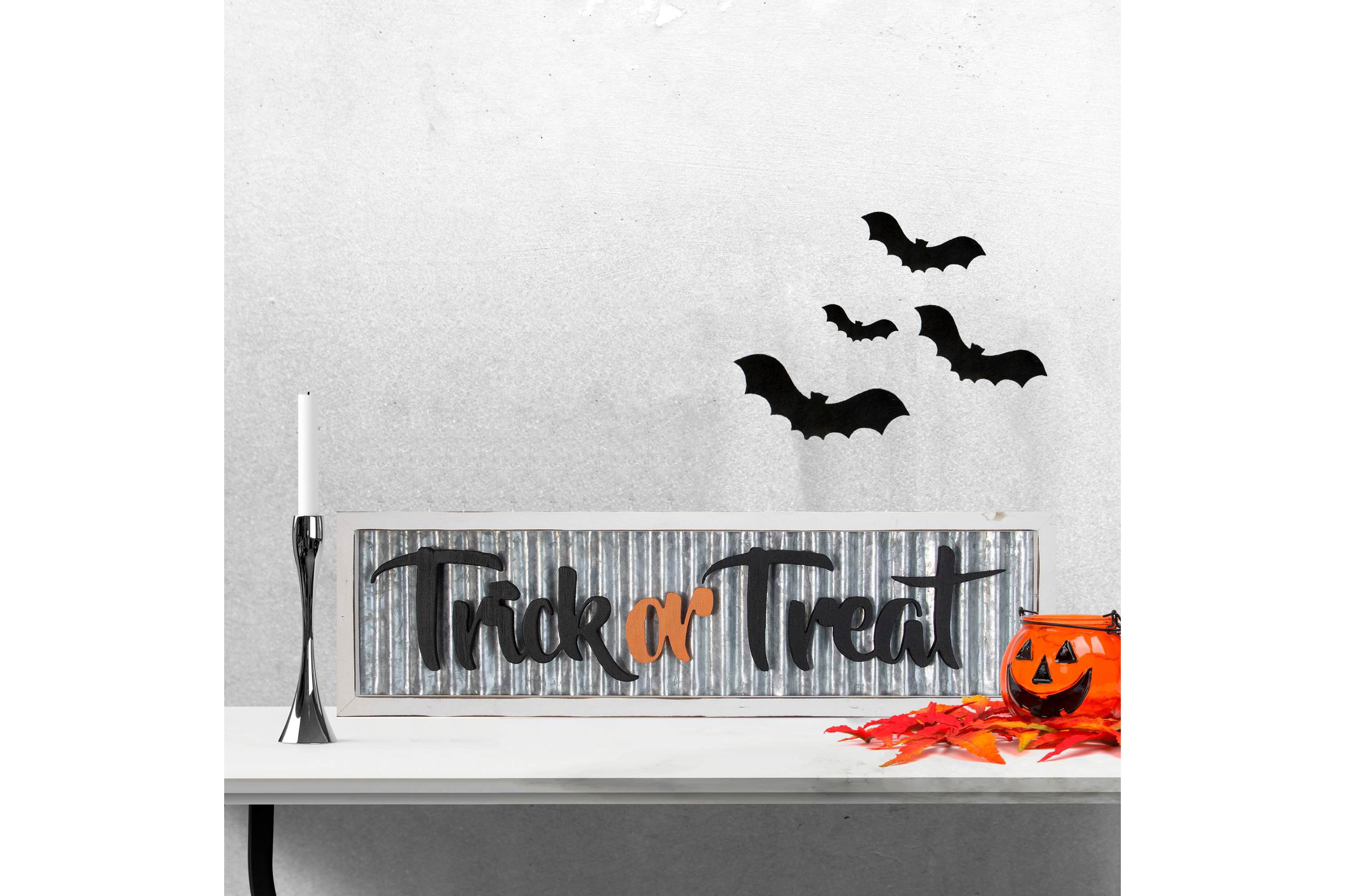 Wood Framed with Distressed Metal "Trick or Treat" Halloween Wall Sign - 27.5"