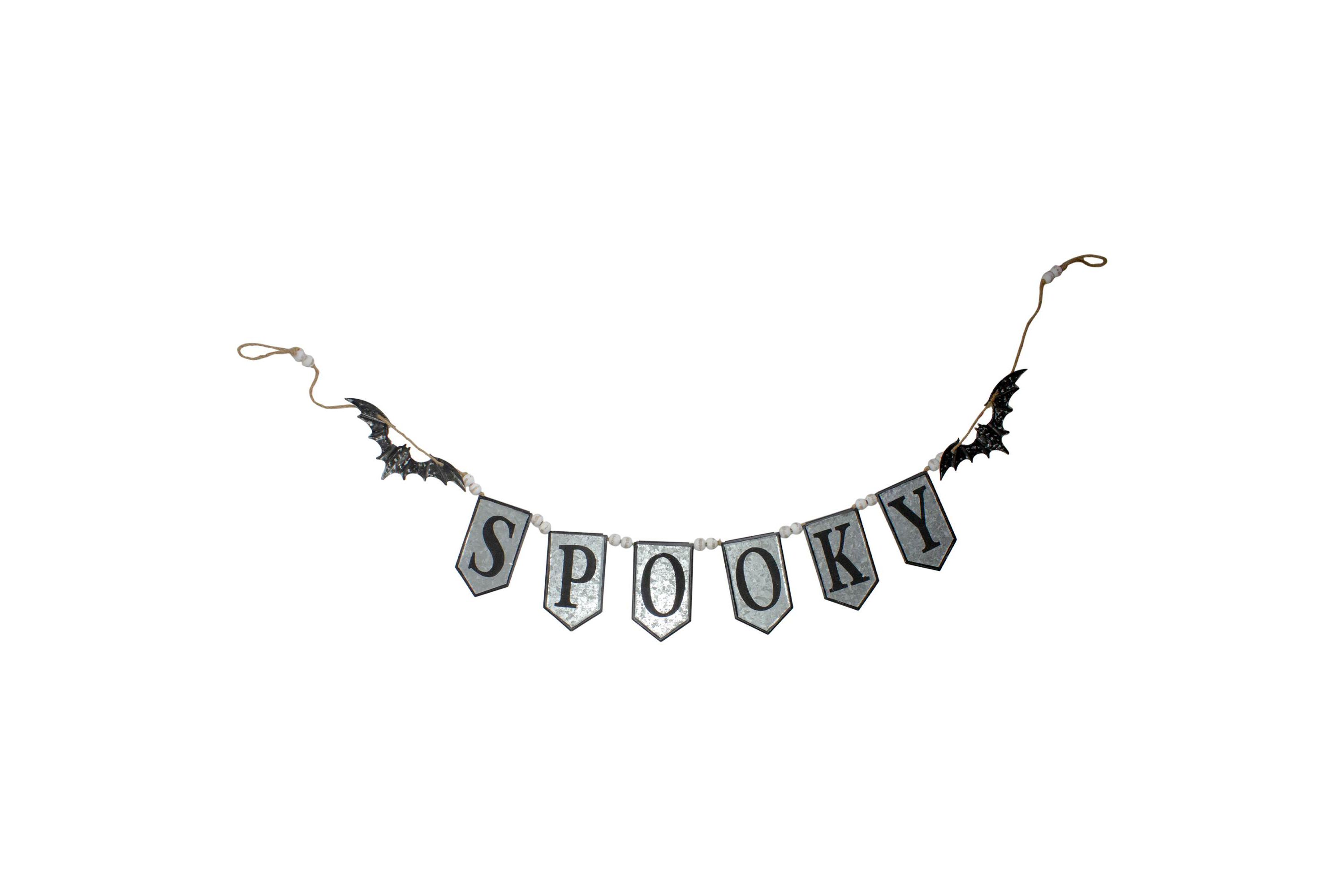 7  Metal Gray and Black SPOOKY Halloween Bat Banner
