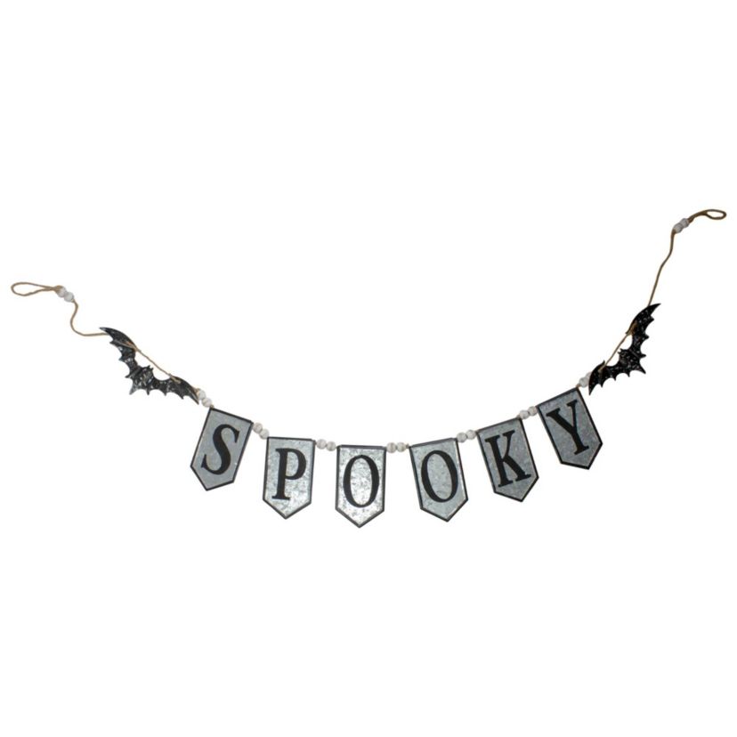 7  Metal Gray and Black SPOOKY Halloween Bat Banner