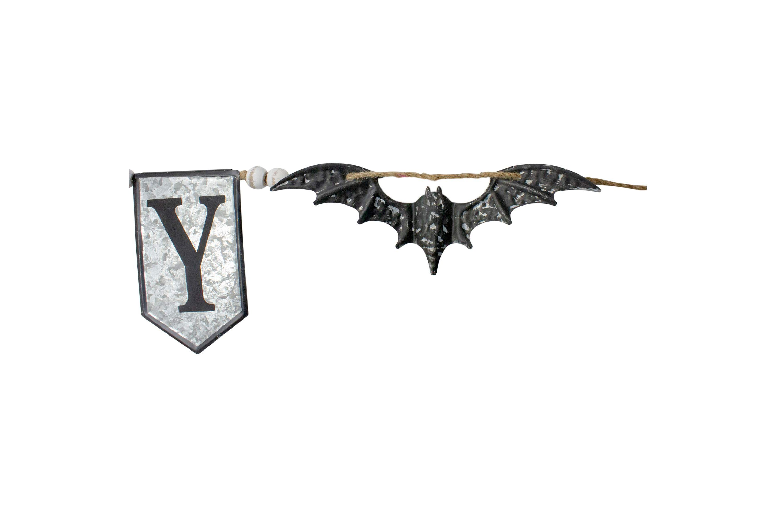 7  Metal Gray and Black SPOOKY Halloween Bat Banner