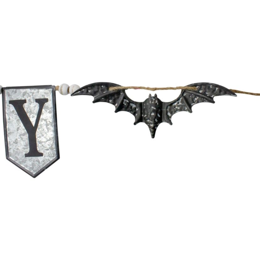 7  Metal Gray and Black SPOOKY Halloween Bat Banner