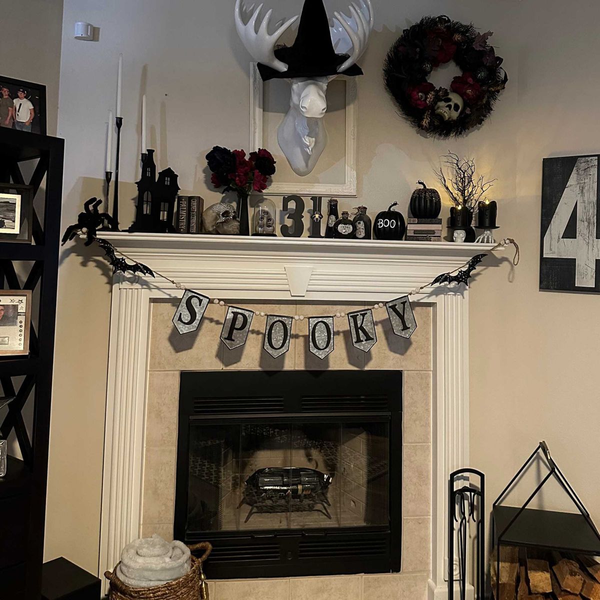 7 Metal Gray and Black SPOOKY Halloween Bat Banner