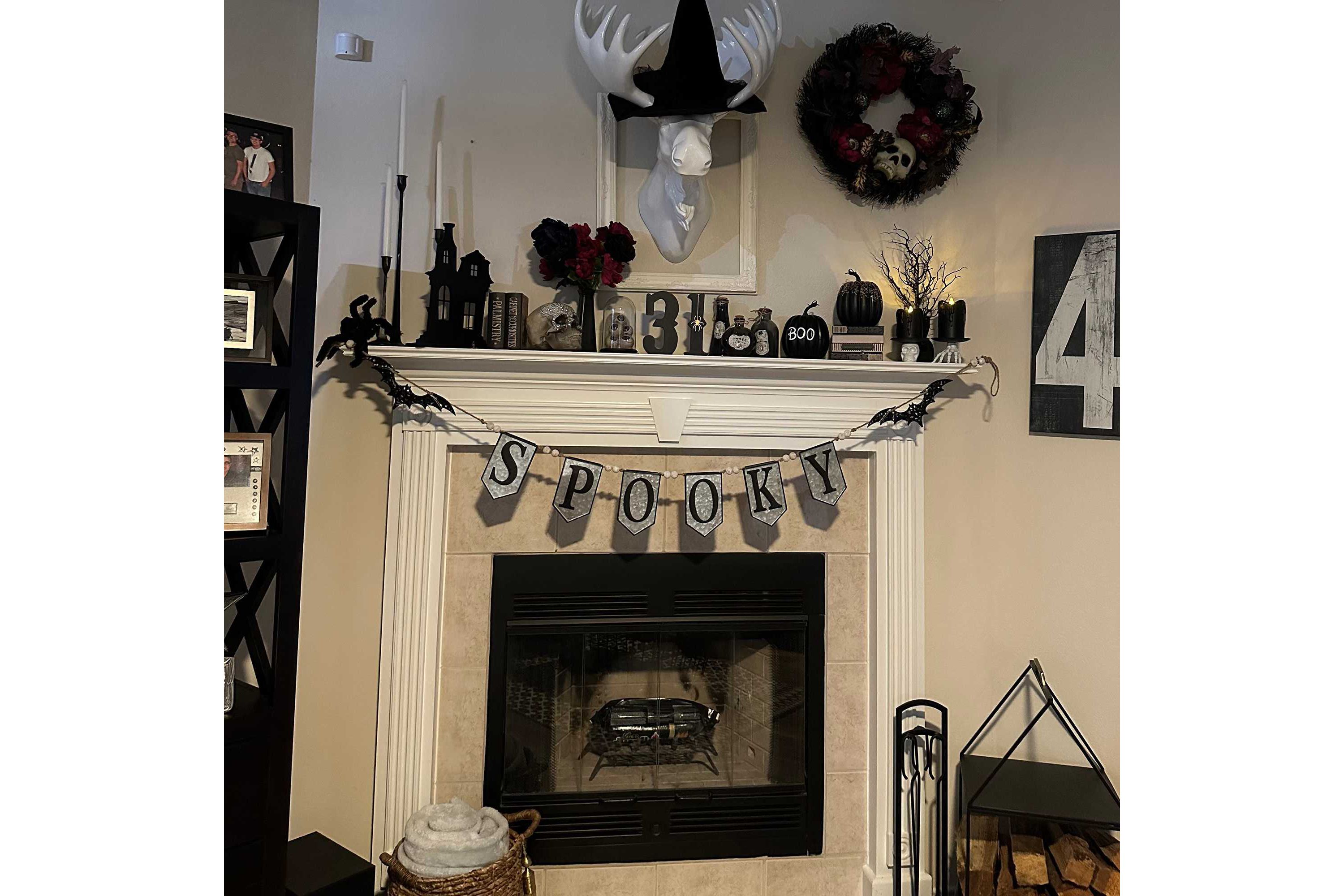 7  Metal Gray and Black SPOOKY Halloween Bat Banner