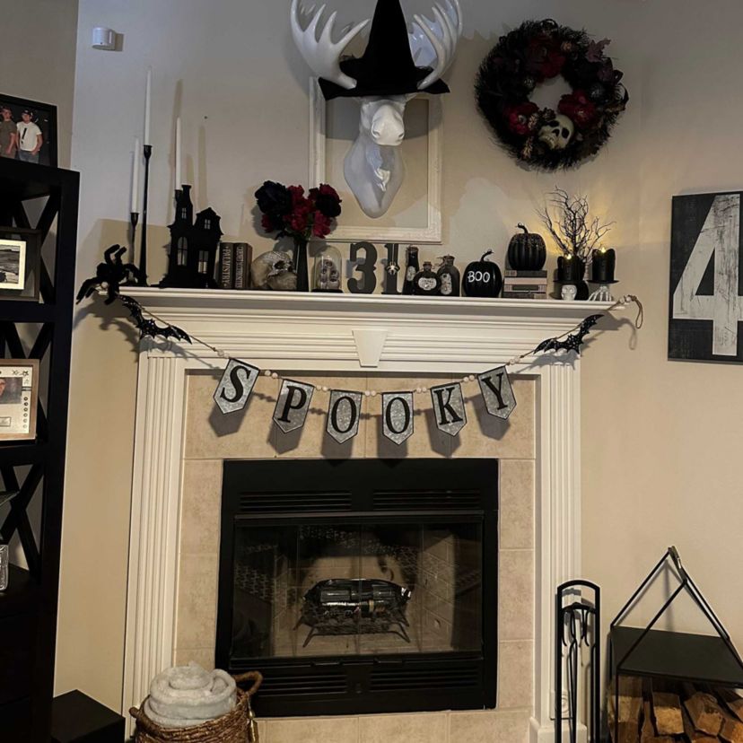 7  Metal Gray and Black SPOOKY Halloween Bat Banner