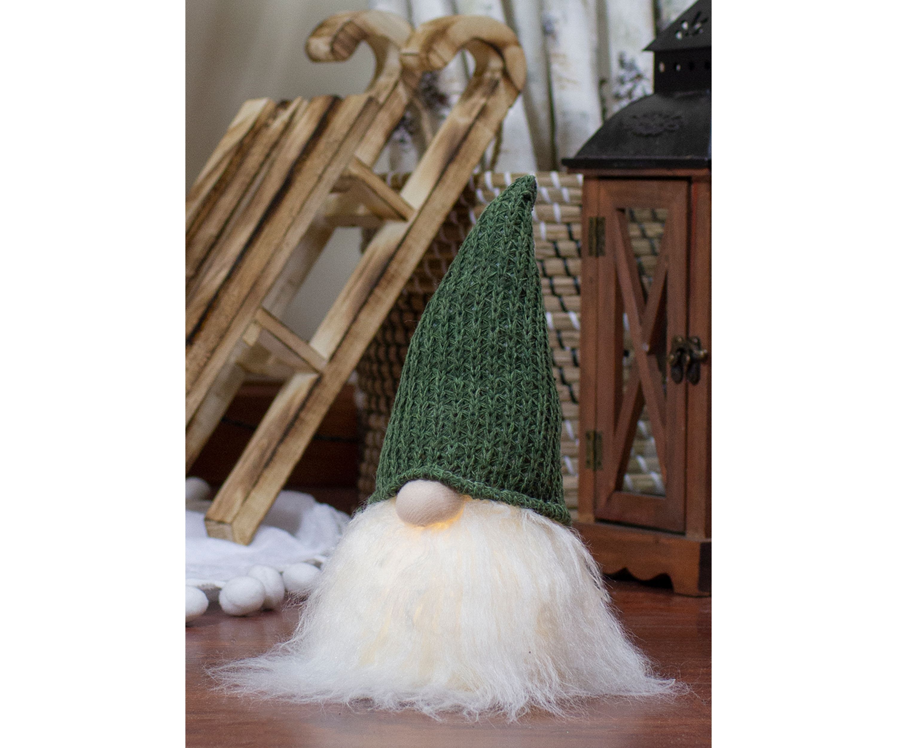 11Inch LED Lighted Plush Green Knit Gnome Christmas Figure