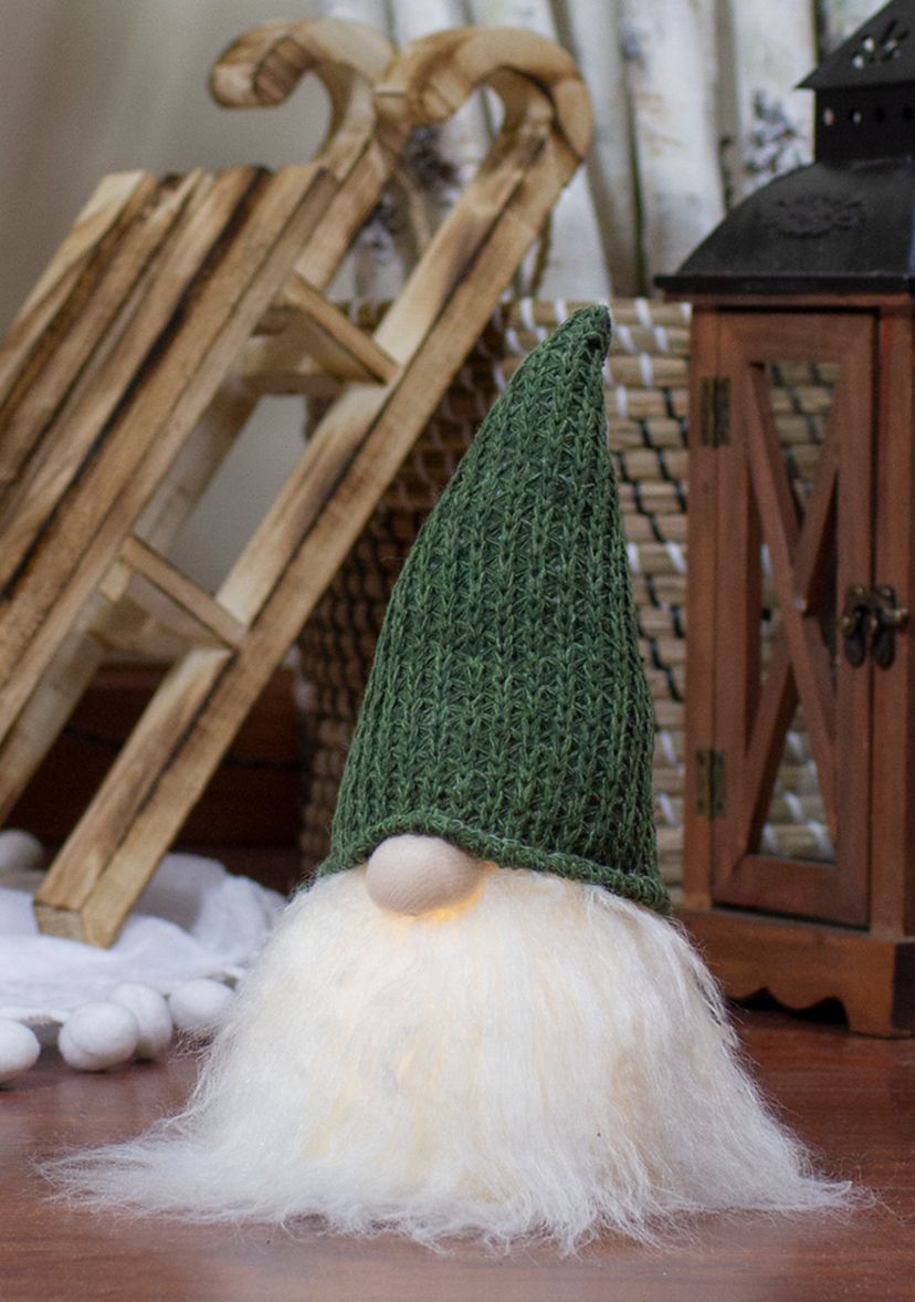11Inch LED Lighted Plush Green Knit Gnome Christmas Figure
