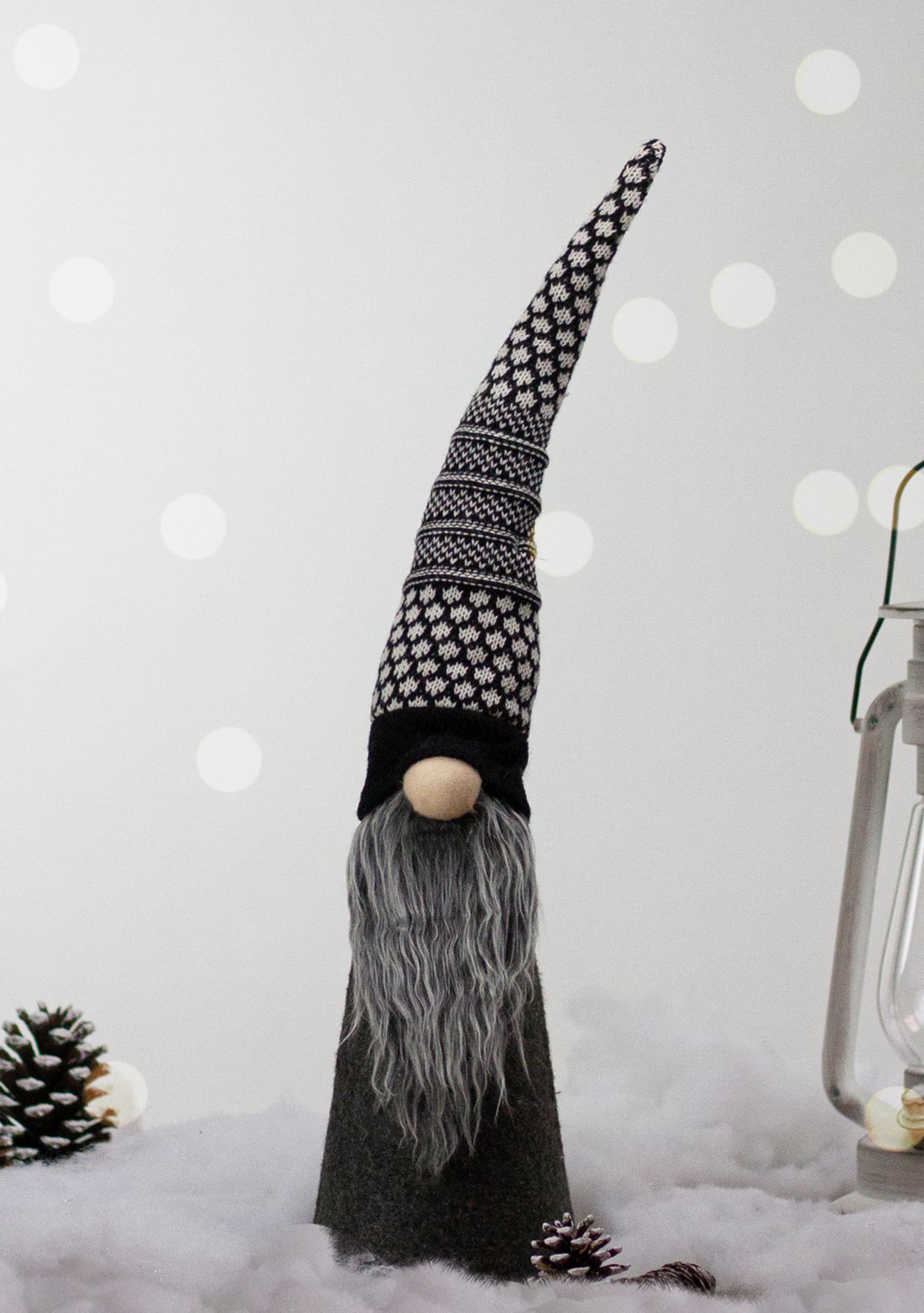 20Inch LED Lighted Black and White Gnome Christmas Figure
