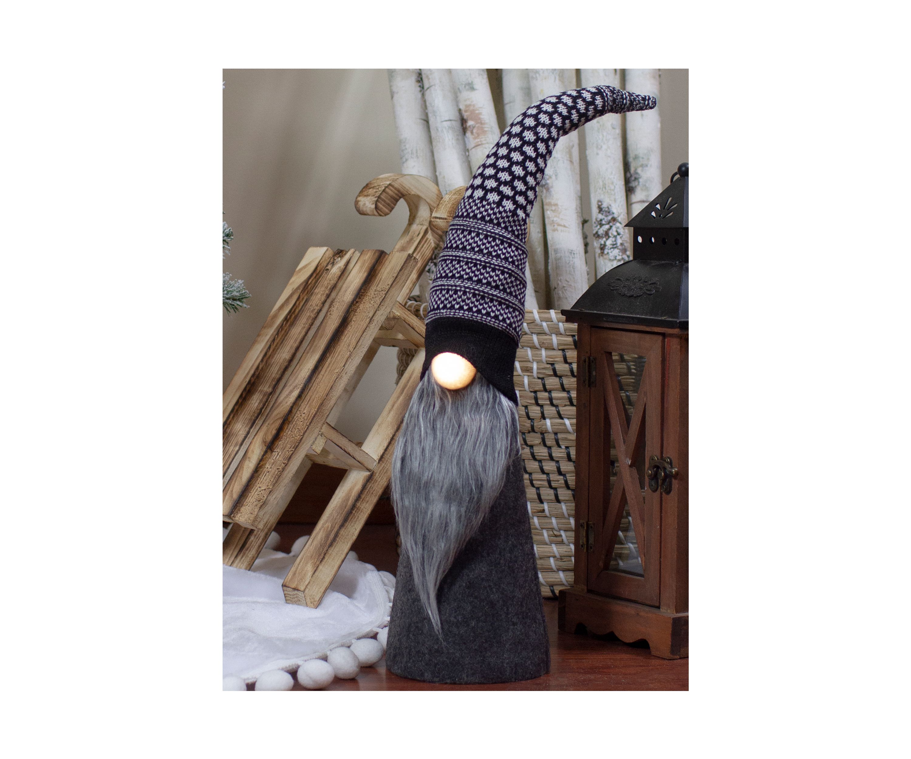 20Inch LED Lighted Black and White Gnome Christmas Figure