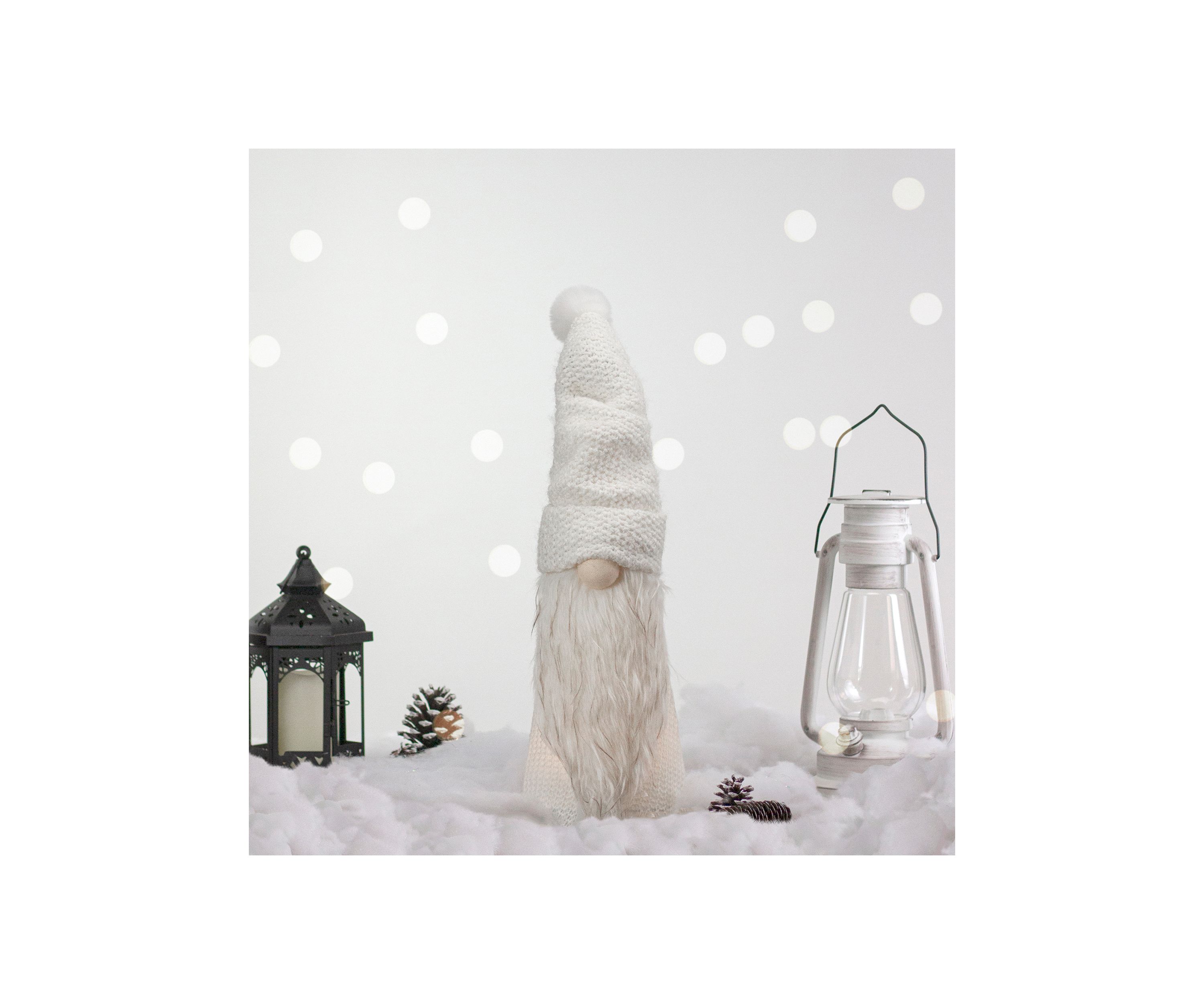 20Inch LED Lighted White Knit Gnome Christmas Figure