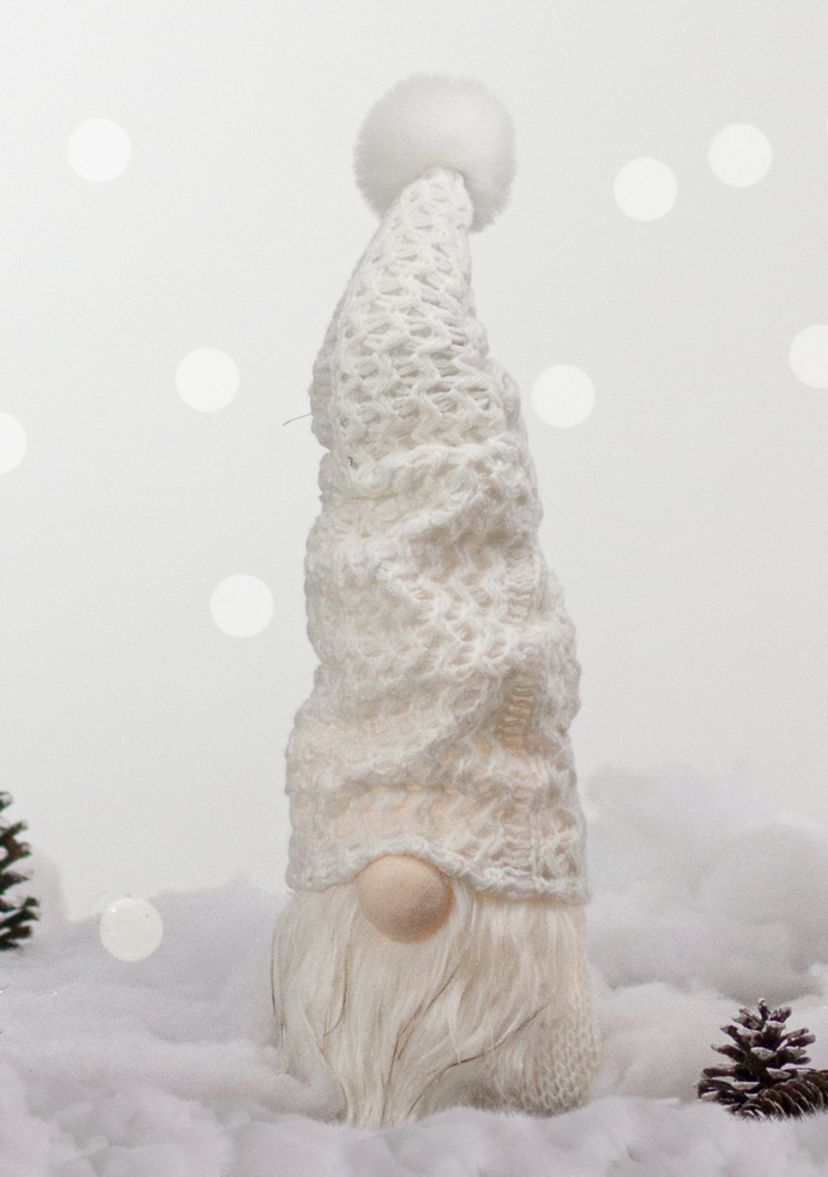 16Inch LED Lighted White Knit Gnome Christmas Figure