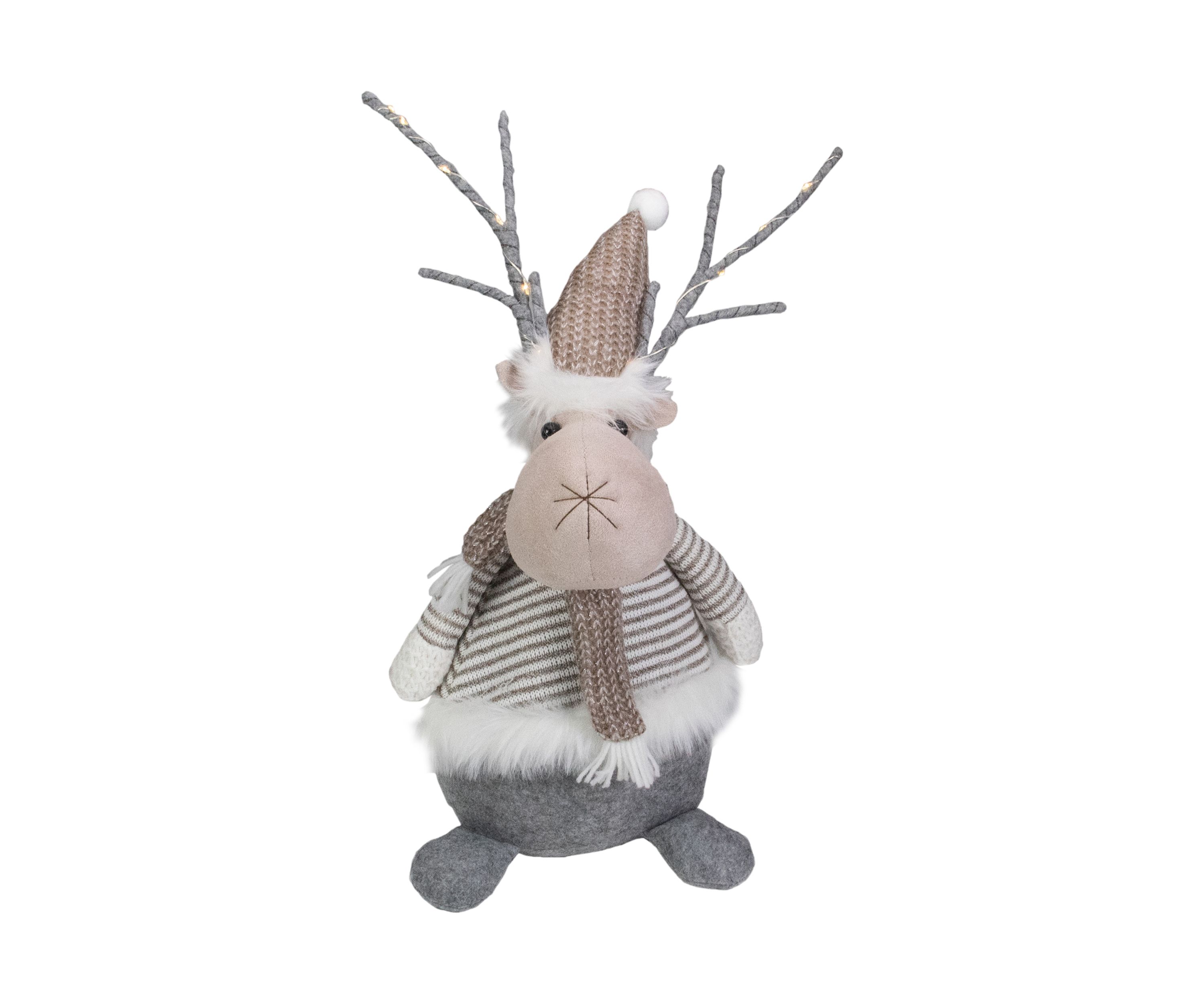 18Inch LED Lighted Brown and Gray Knit Reindeer Christmas Figure