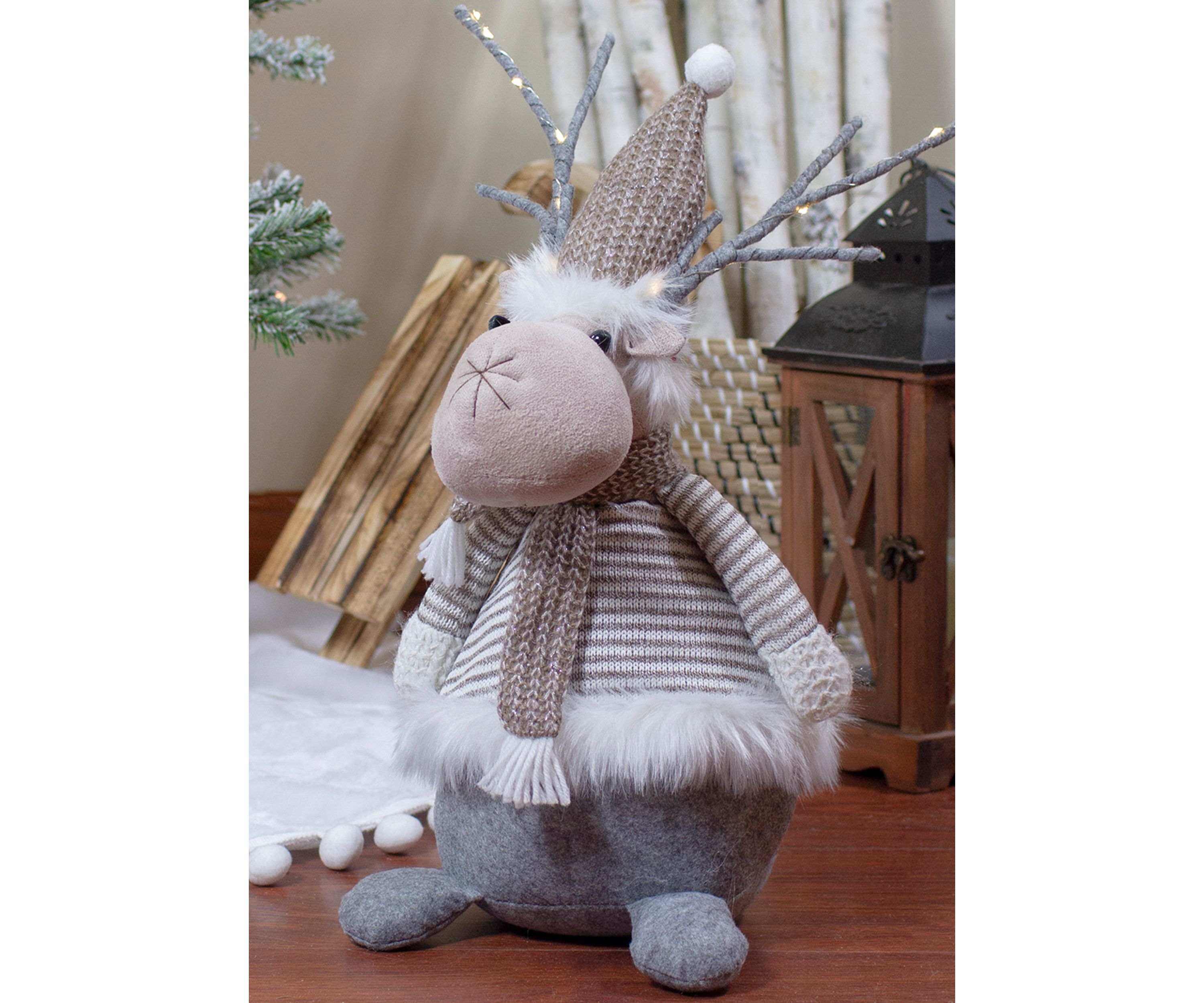 18Inch LED Lighted Brown and Gray Knit Reindeer Christmas Figure