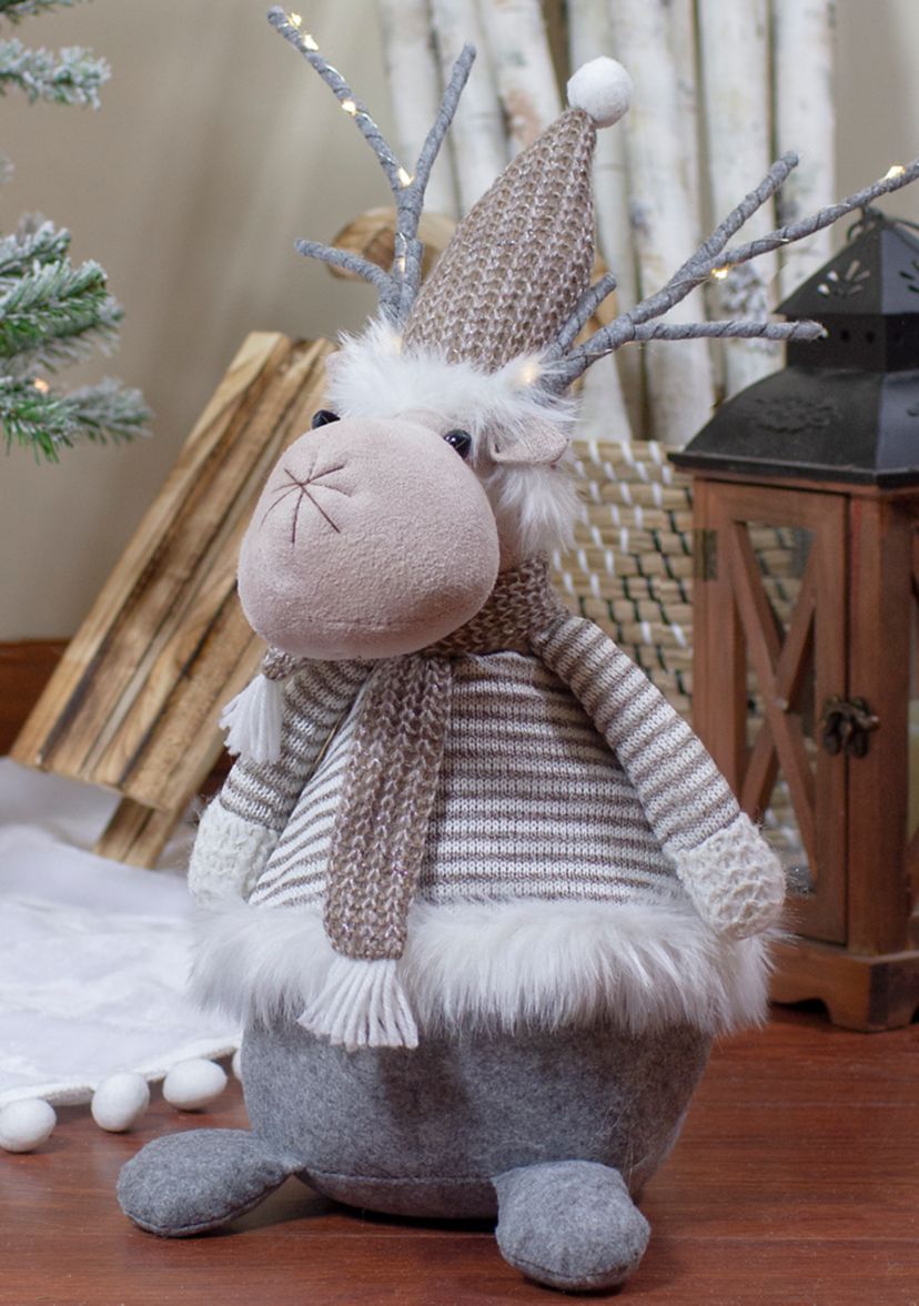 18Inch LED Lighted Brown and Gray Knit Reindeer Christmas Figure