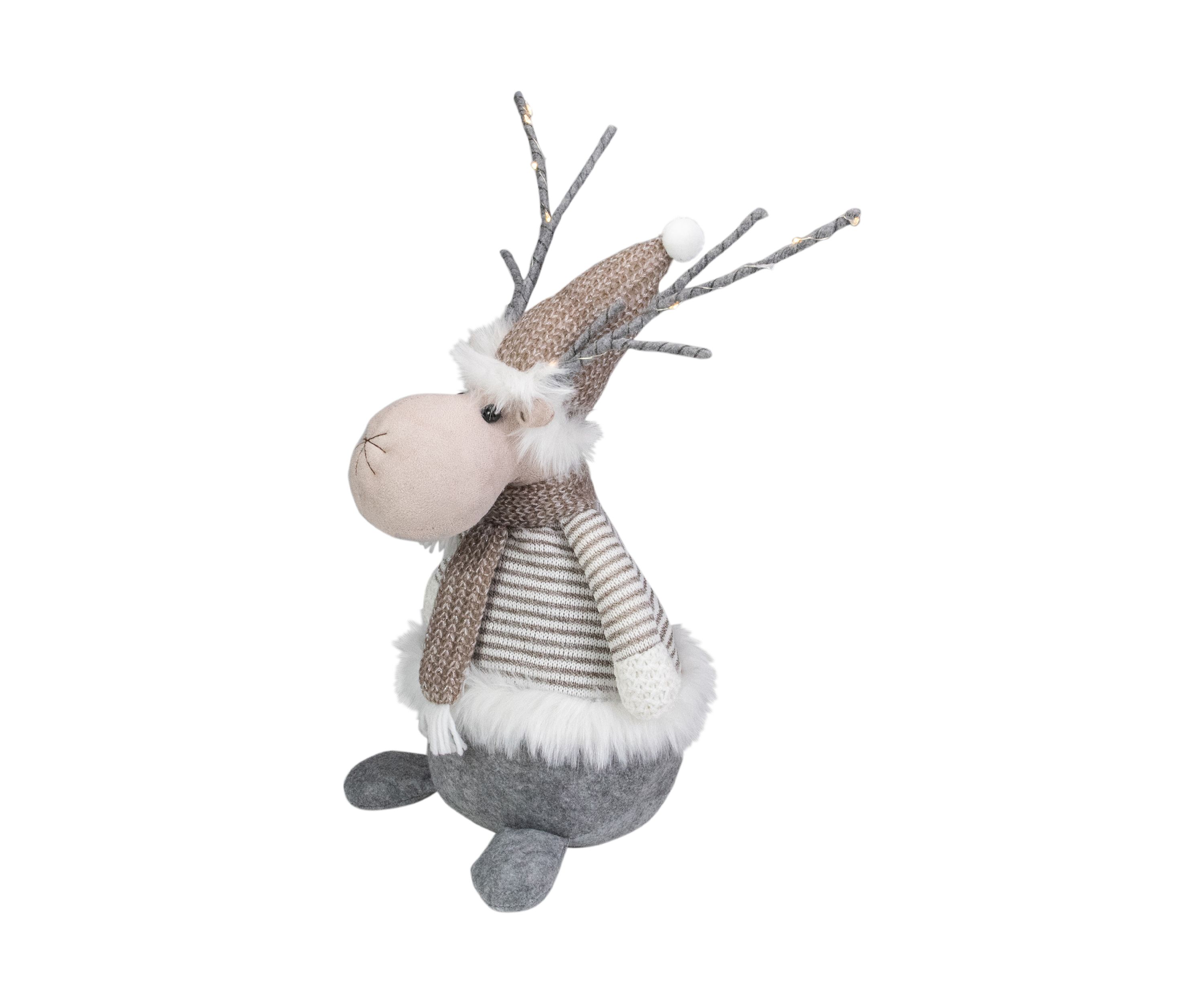 18Inch LED Lighted Brown and Gray Knit Reindeer Christmas Figure