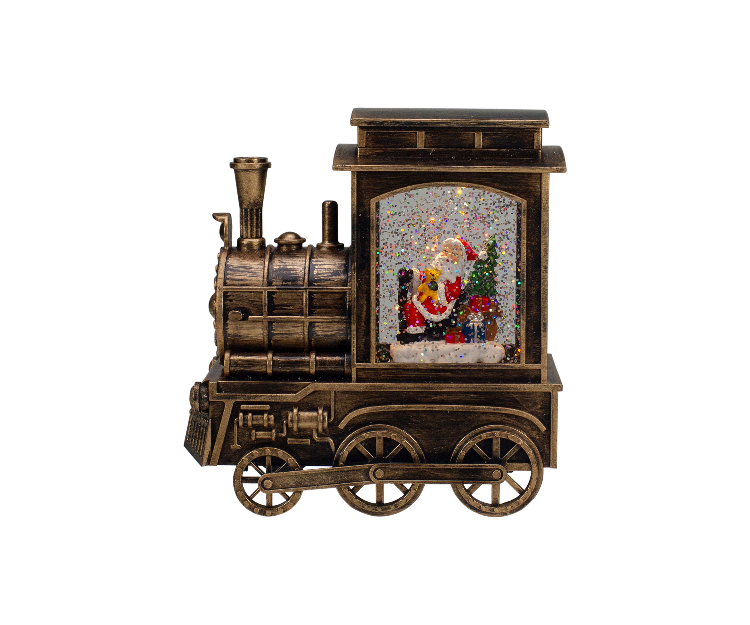 6.75Inch Lighted Black Train Christmas Snow Globe with Santa