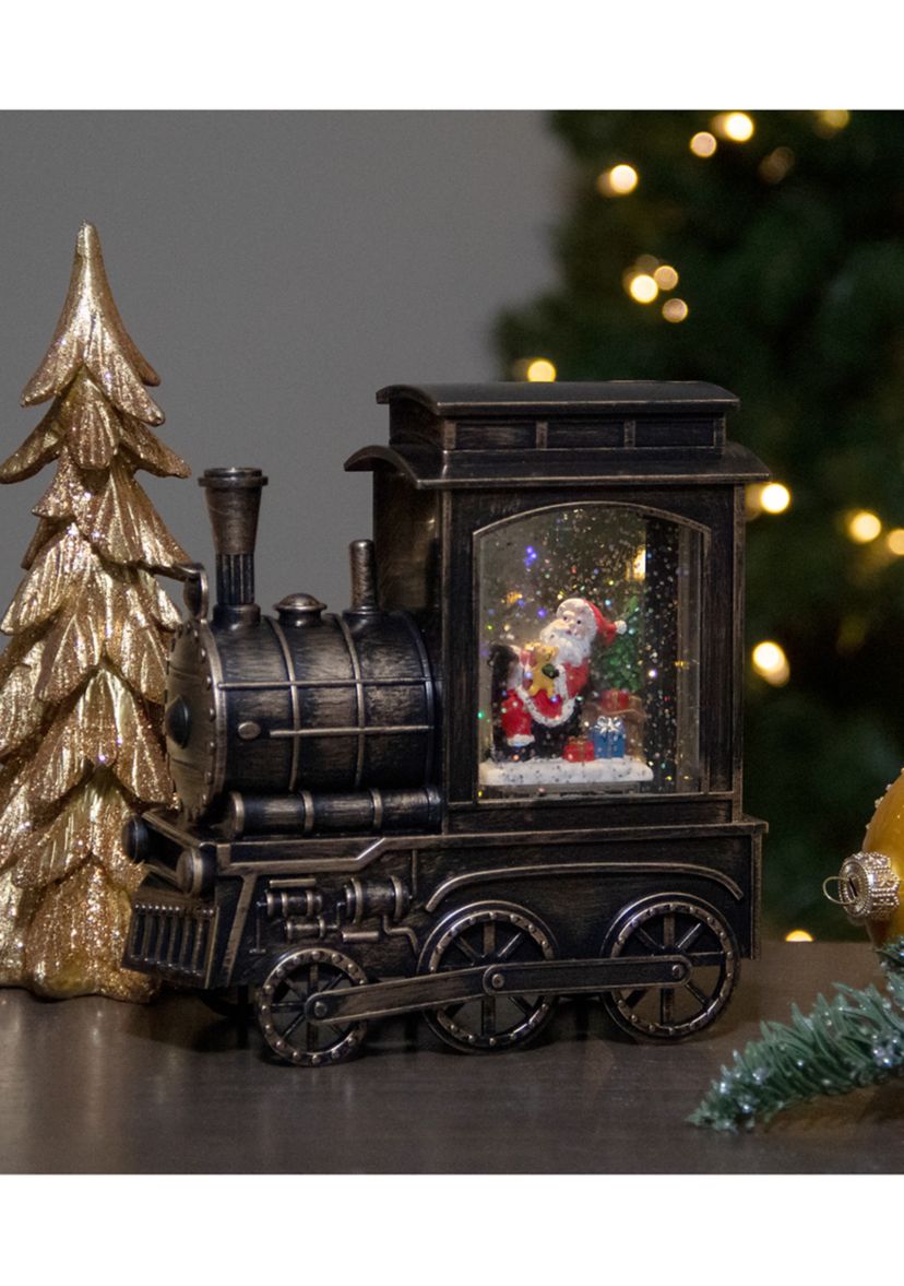 6.75Inch Lighted Black Train Christmas Snow Globe with Santa