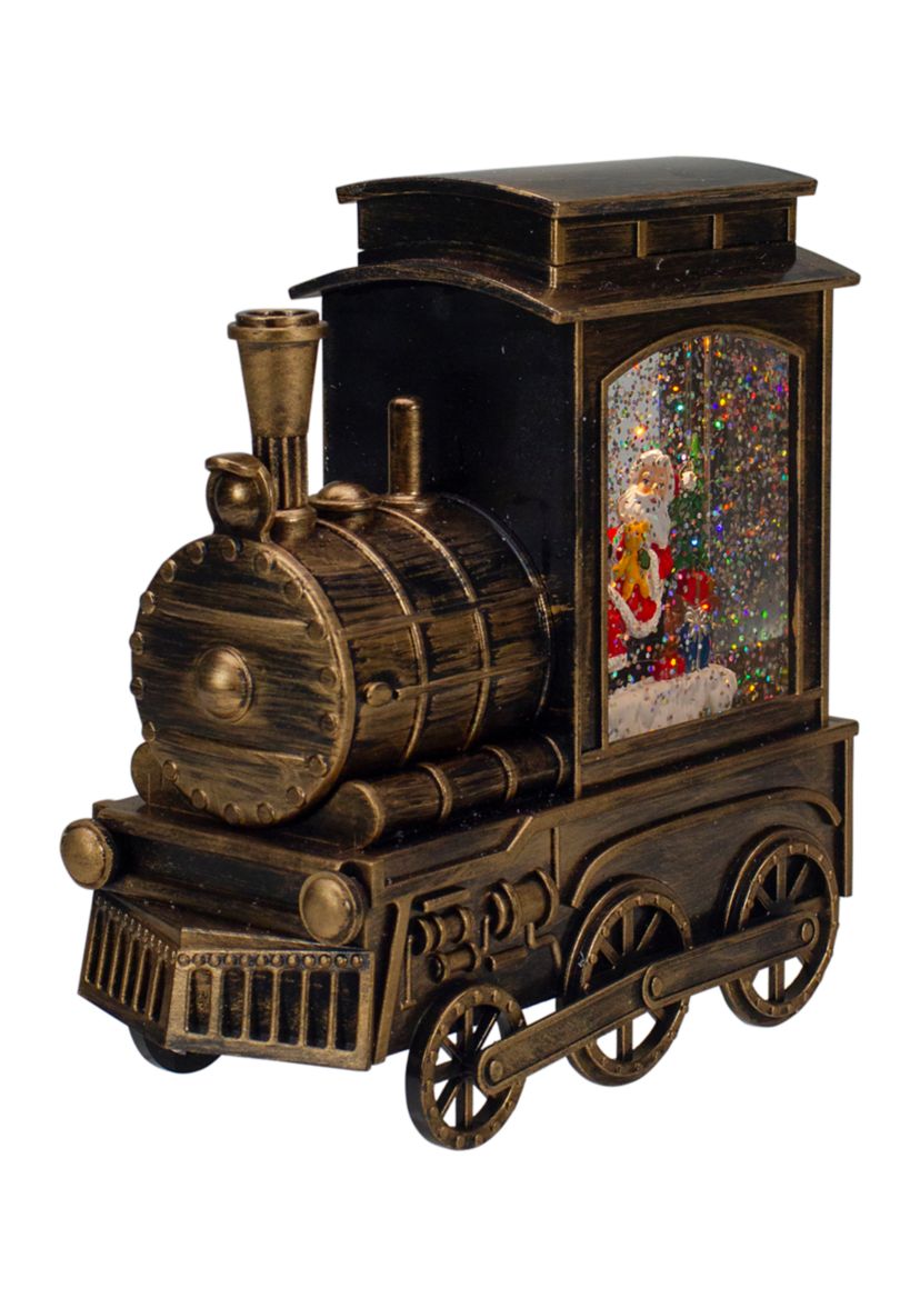 6.75Inch Lighted Black Train Christmas Snow Globe with Santa