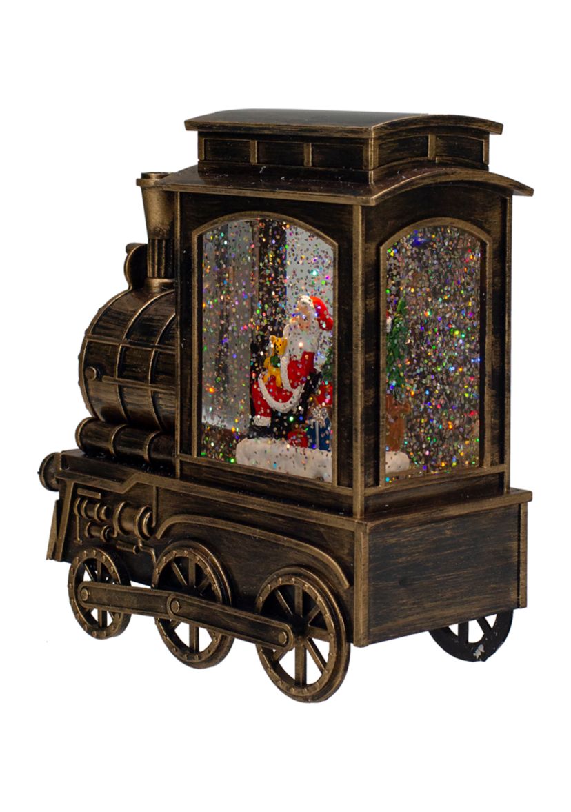 6.75Inch Lighted Black Train Christmas Snow Globe with Santa