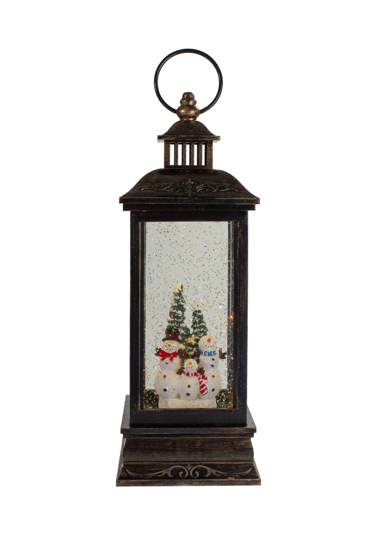 11Inch Black with Brushed Gold LED Snowman Family Christmas Lantern Snow Globe