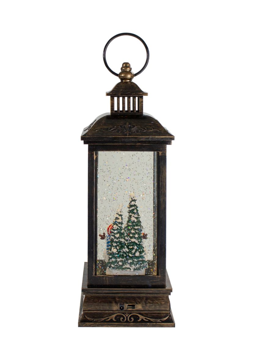 11Inch Black with Brushed Gold LED Snowman Family Christmas Lantern Snow Globe