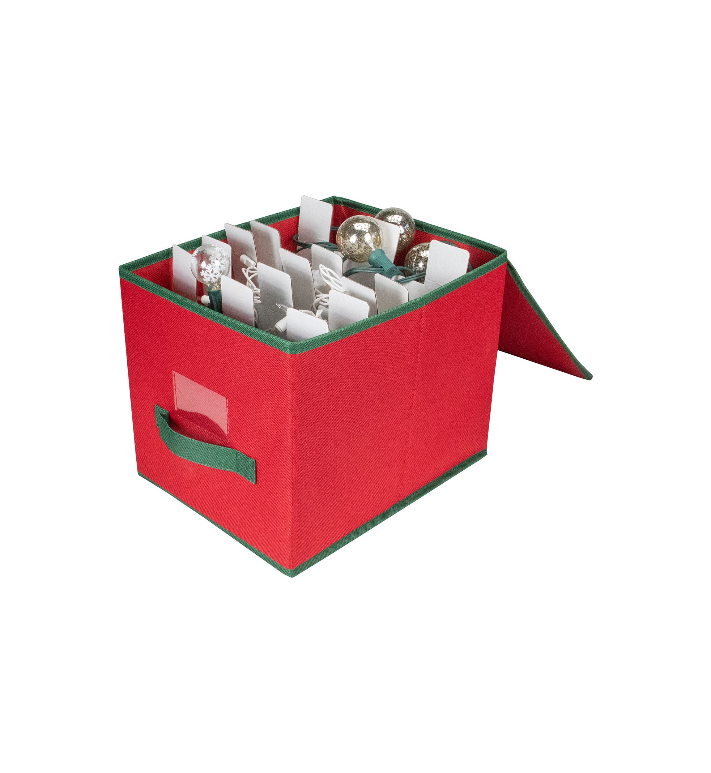 13" Red and Green Christmas Ornament Storage Box with Removable Dividers