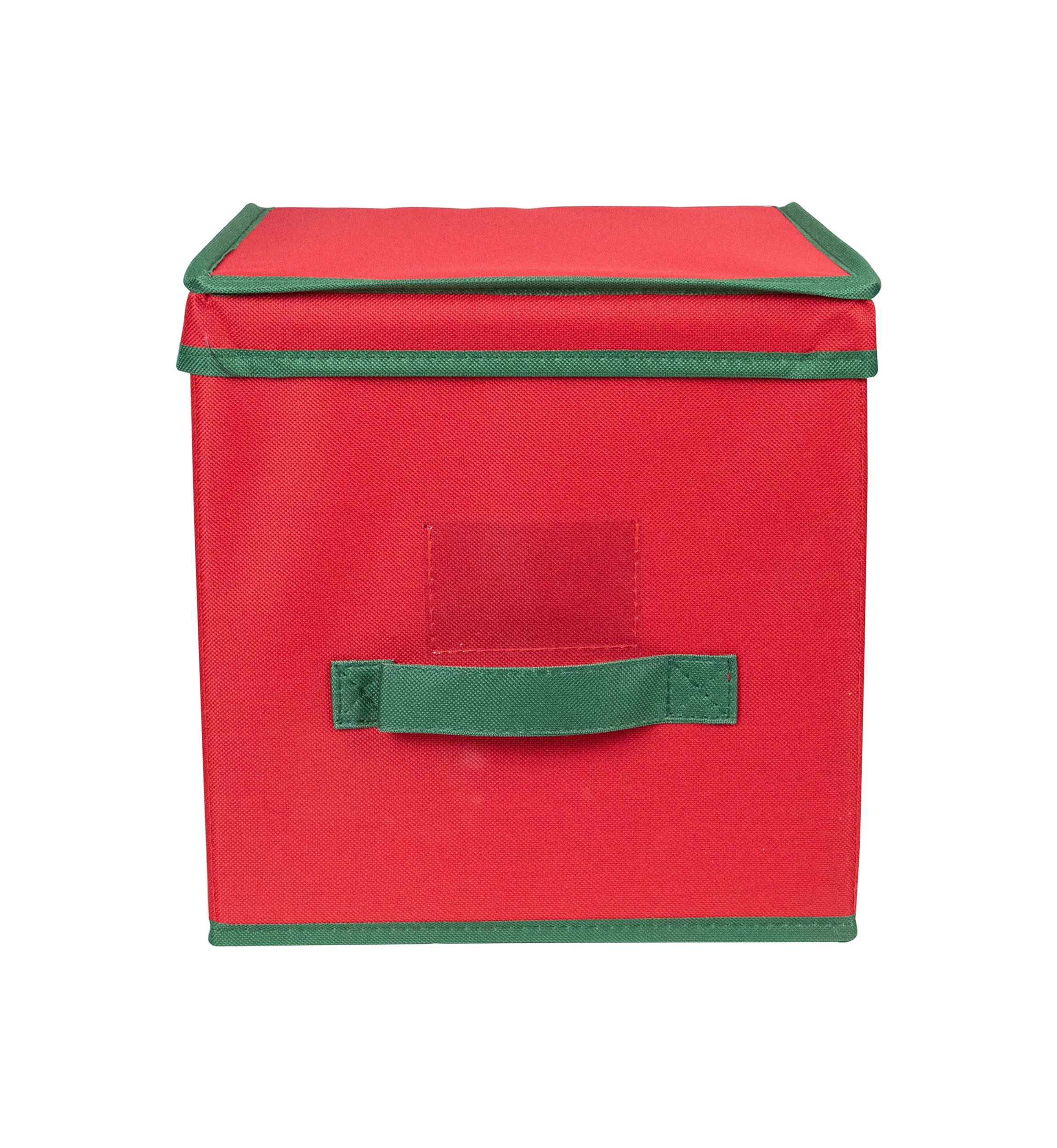 13" Red and Green Christmas Ornament Storage Box with Removable Dividers
