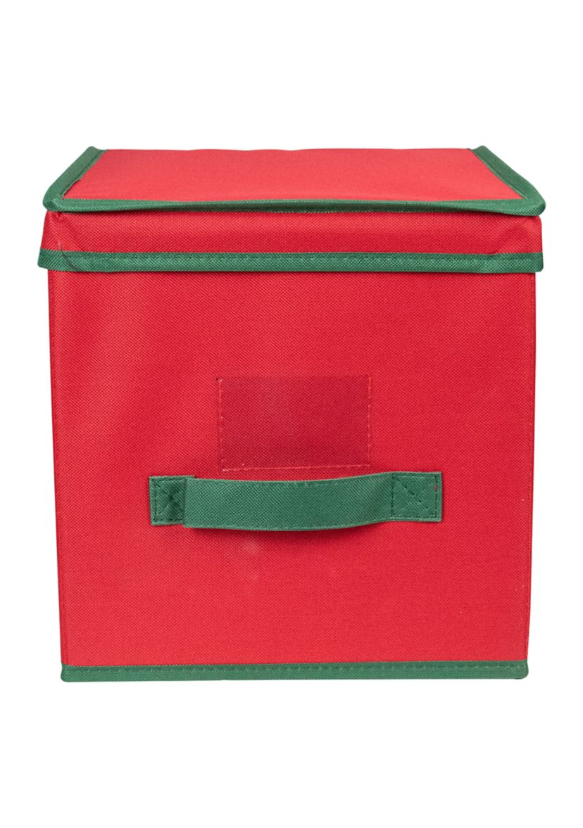 13" Red and Green Christmas Ornament Storage Box with Removable Dividers