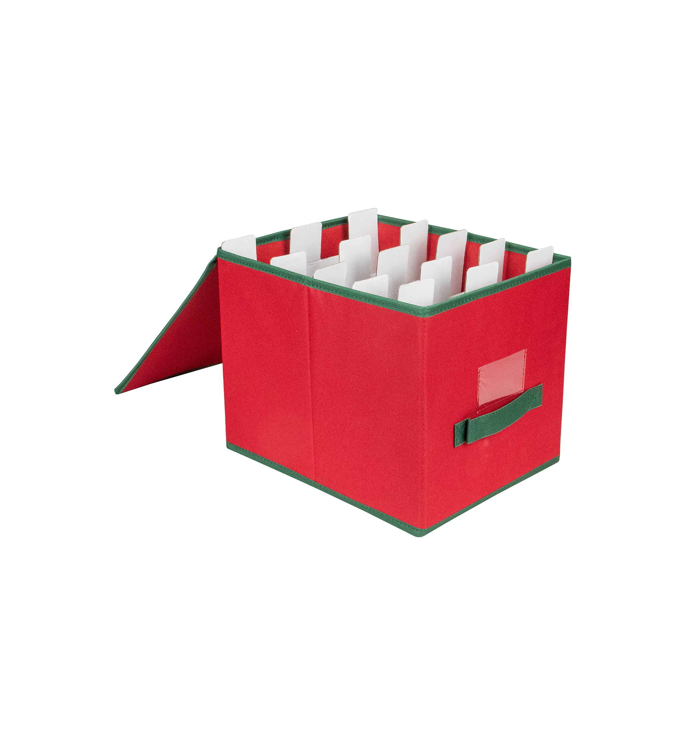 13" Red and Green Christmas Ornament Storage Box with Removable Dividers