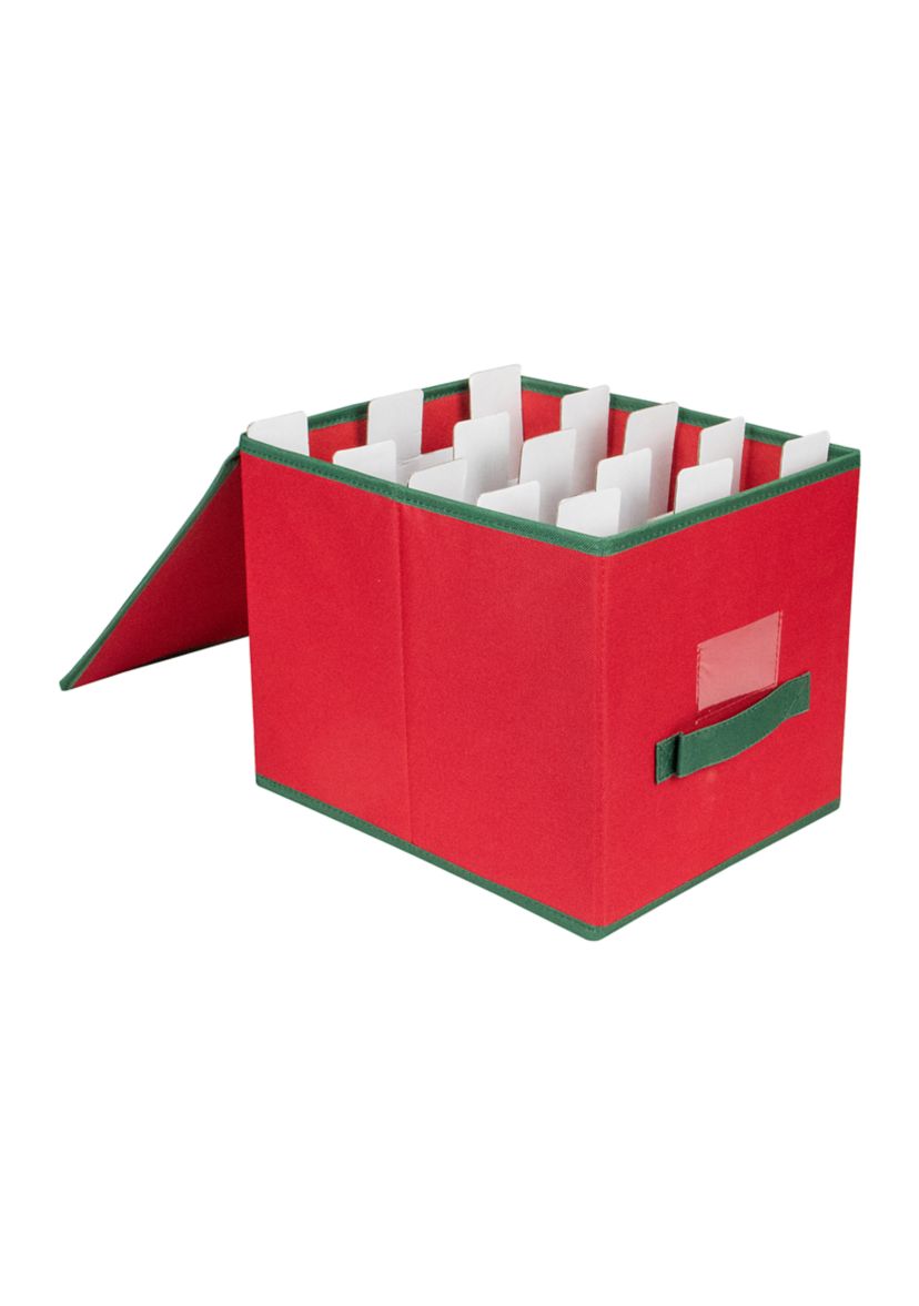 13" Red and Green Christmas Ornament Storage Box with Removable Dividers