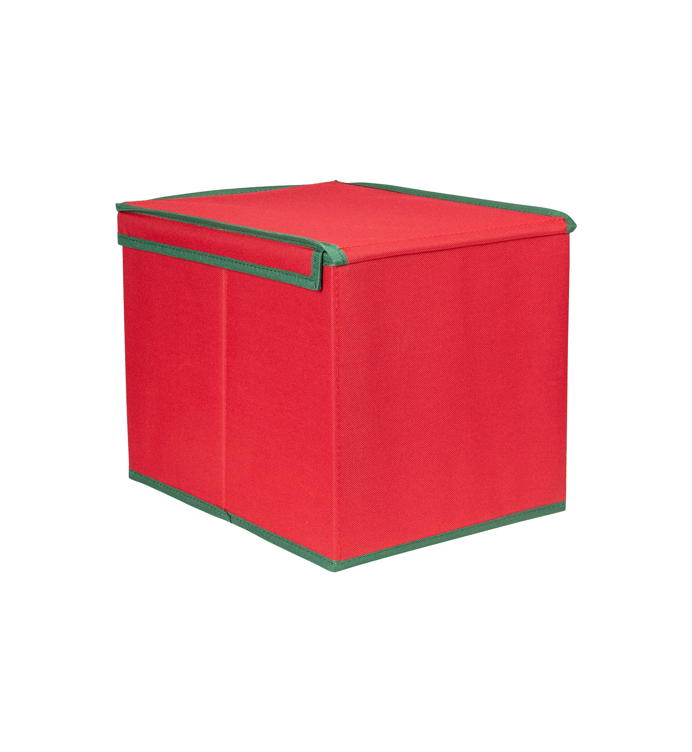 13" Red and Green Christmas Ornament Storage Box with Removable Dividers
