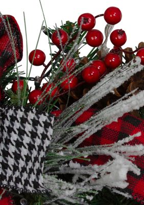 Plaid and Houndstooth and Red Berries Artificial Christmas Wreath - 24-Inch  Unlit