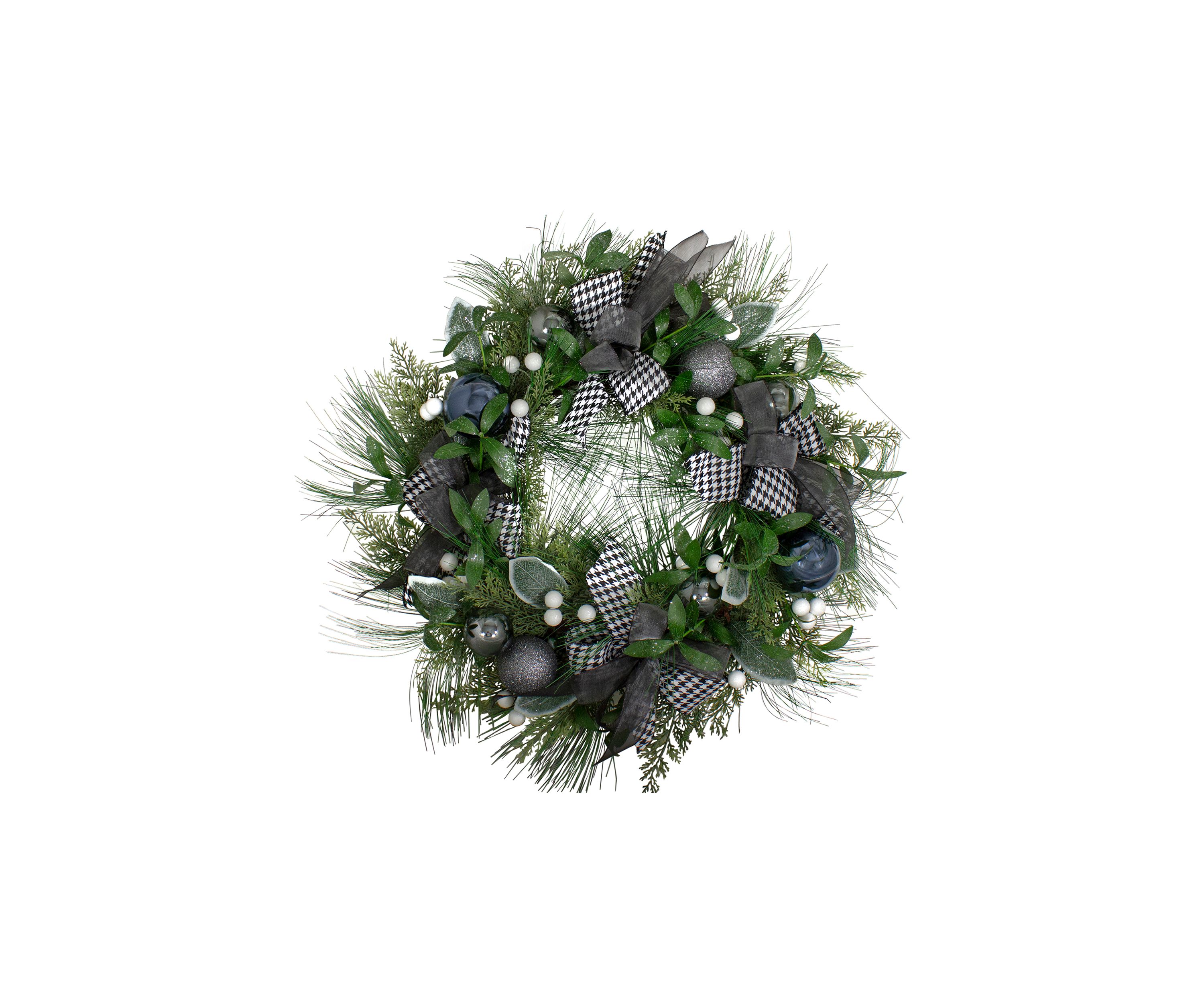 Houndstooth and White Berries Artificial Christmas Wreath - 24-Inch  Unlit