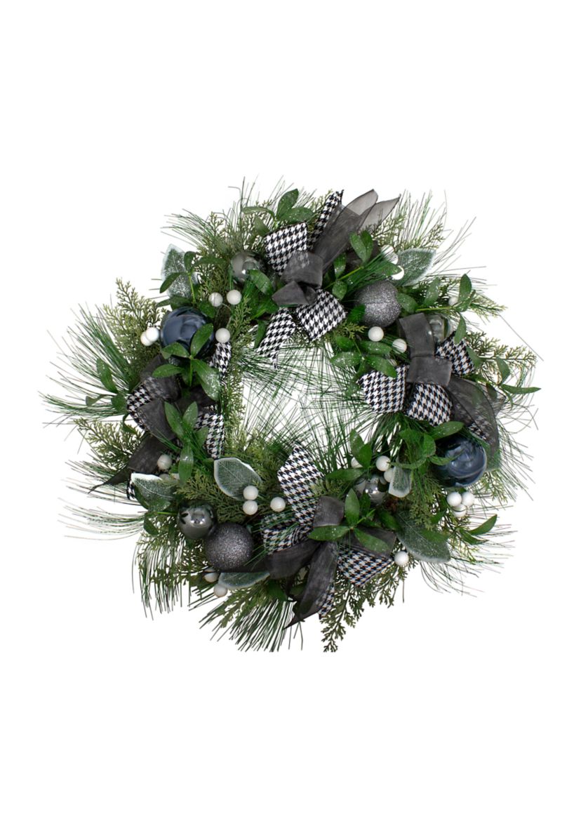 Houndstooth and White Berries Artificial Christmas Wreath - 24-Inch  Unlit