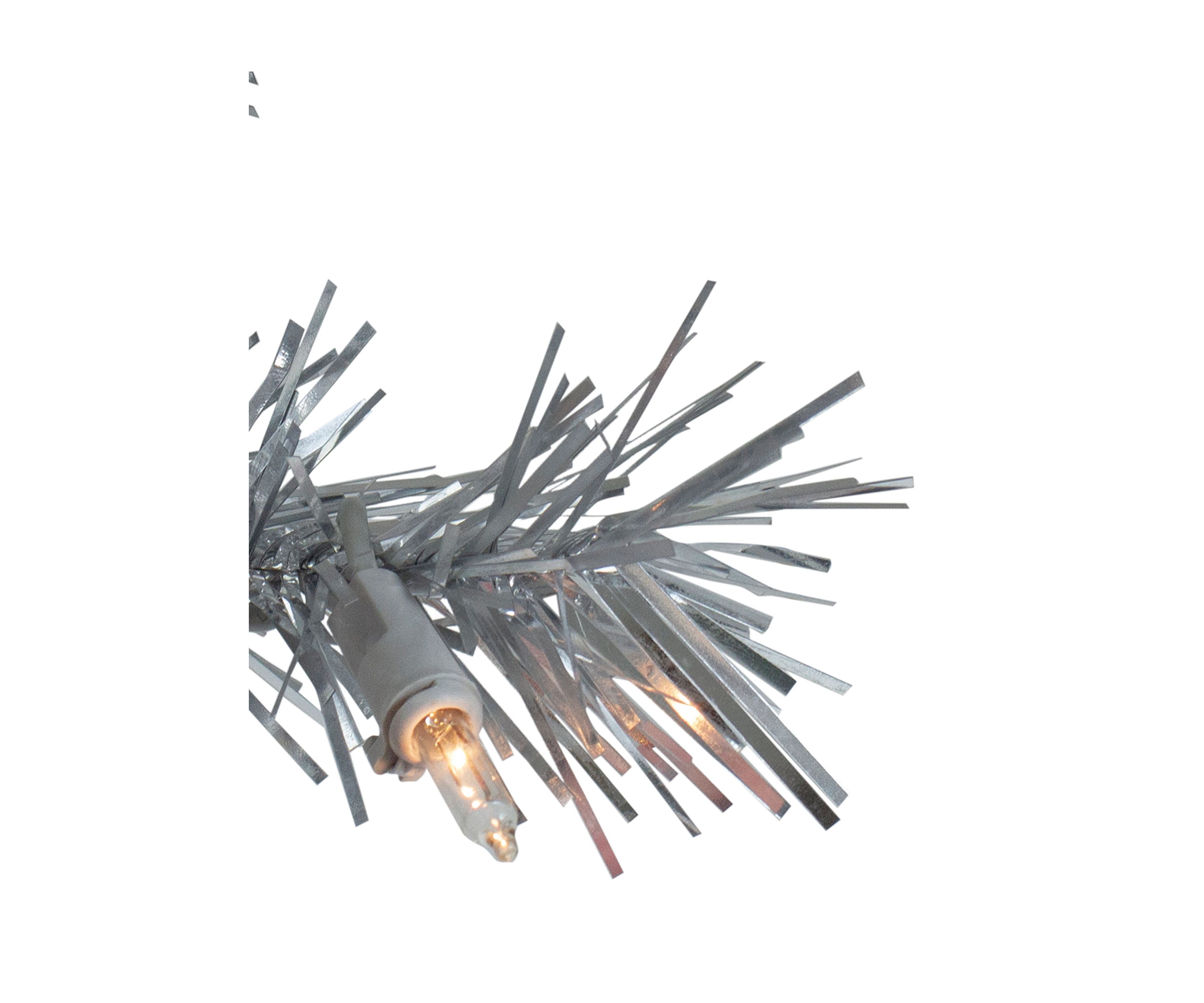 24Inch Silver Tinsel Artificial Christmas Wreath  Clear Lights